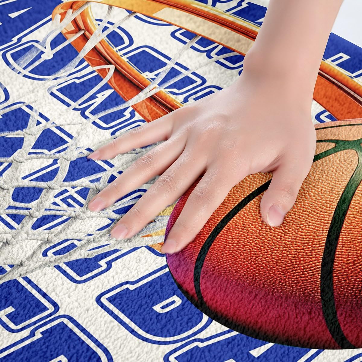 Feelyou Basketball Polyester Bath Rug Blue White Soft Fleece Door Carpet for Kids Boys Girls Orange Basketball Print Non Slip Bath Mat Ball Game Bathroom Floor Indoor Doormat,20x32 Inch