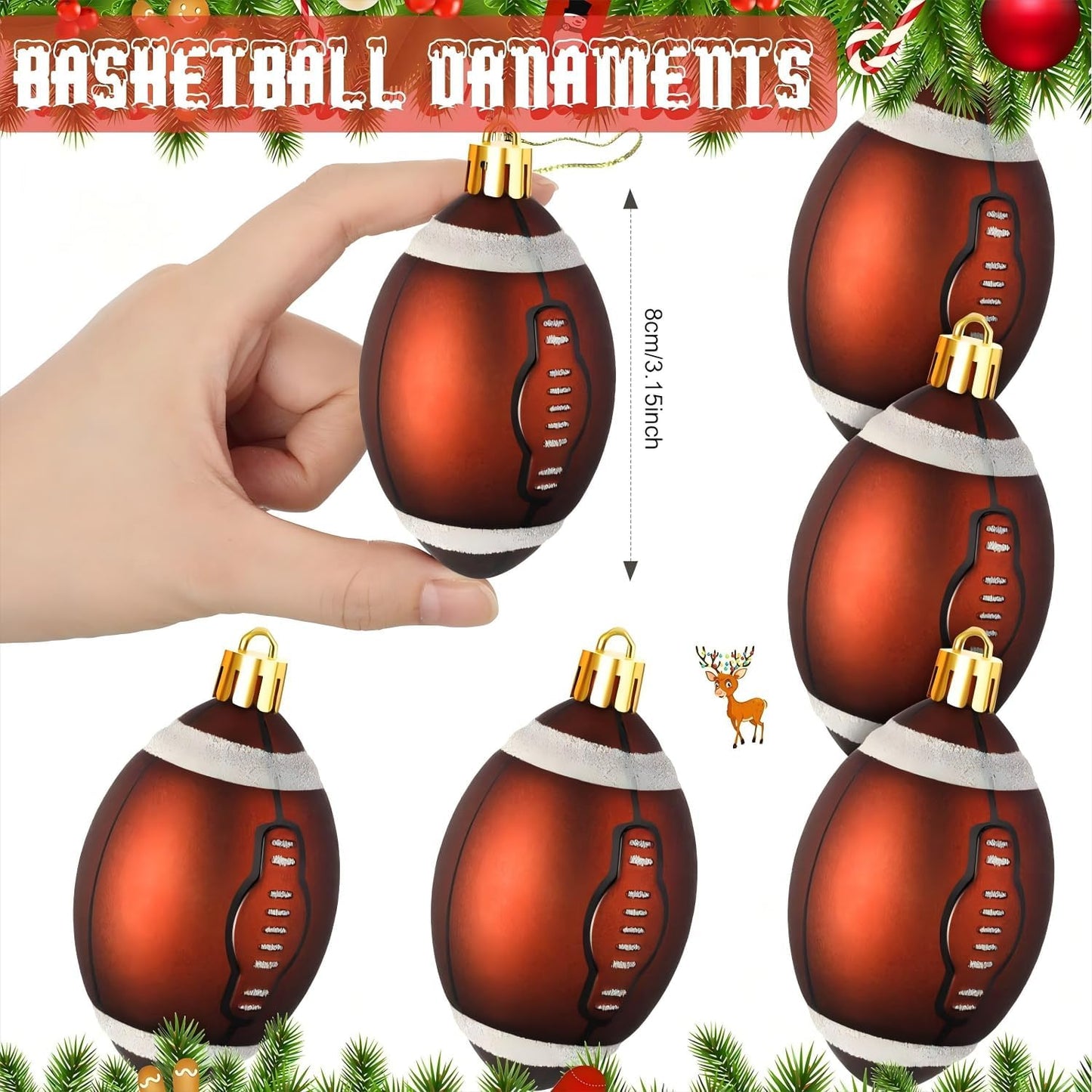Leitee 12 Pcs Christmas Plastic Football 2.36 Inch Xmas Tree Ornaments with Hanging Loop Sports Theme Decorative Hanging Ornaments for Holiday Party Christmas Tree Home