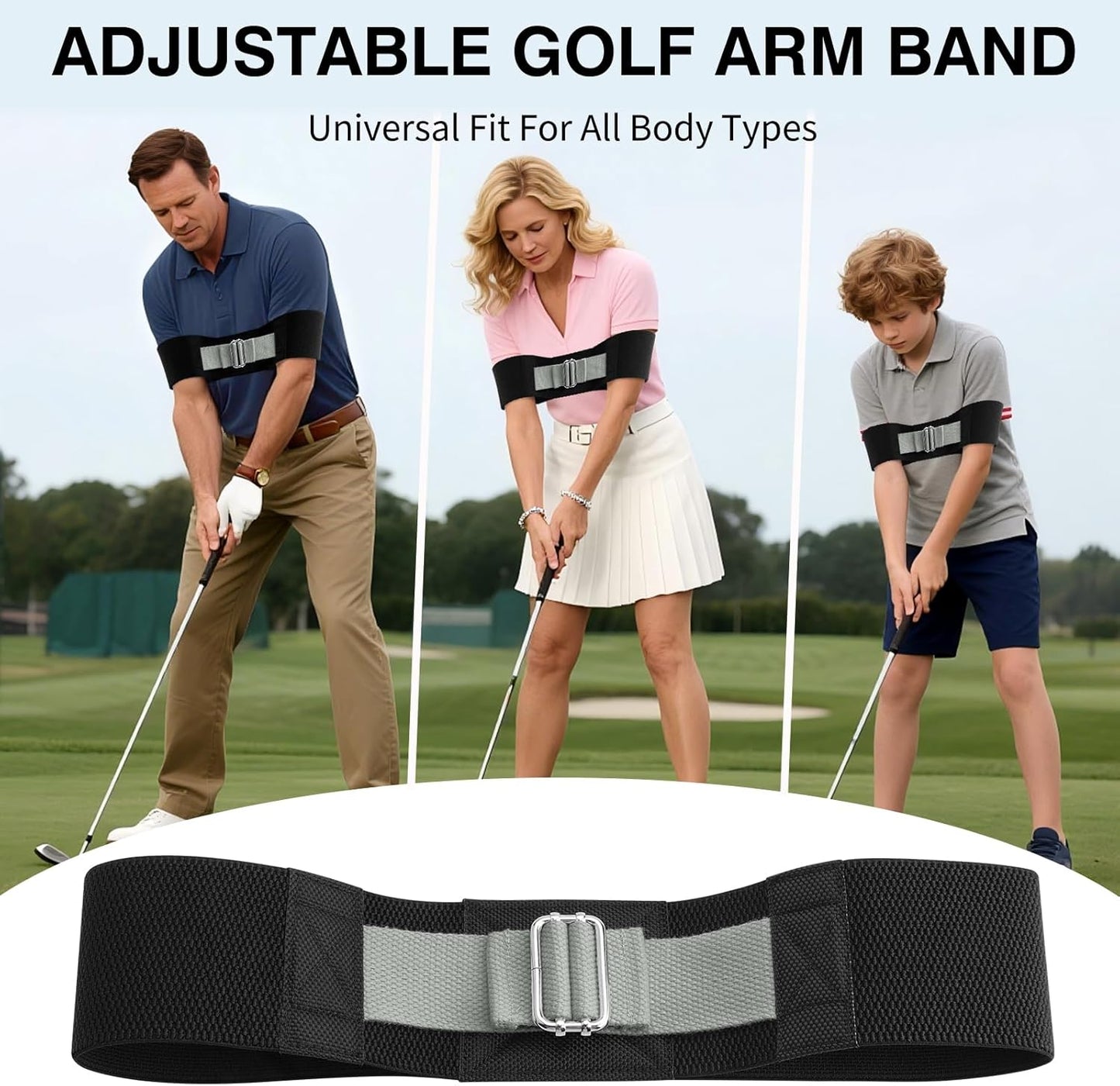 Adjustable Golf Swing Trainer Arm Band-Golf Training Aid with Metal Button for Customized Fit-Enhance Muscle Memory for All Skill Levels-Great Gift for Golfers
