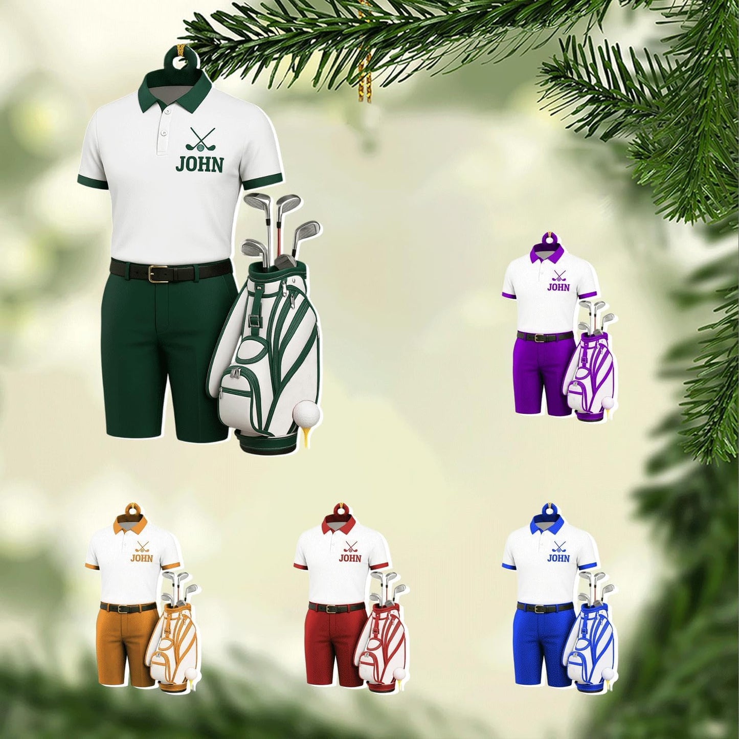 Personalized Golf Christmas Ornament 2025, Custom Name Bag, and Golfer Outfit Gilf, Ball Head Ornament with Santa Hat, Gifts for Golf Lovers 3