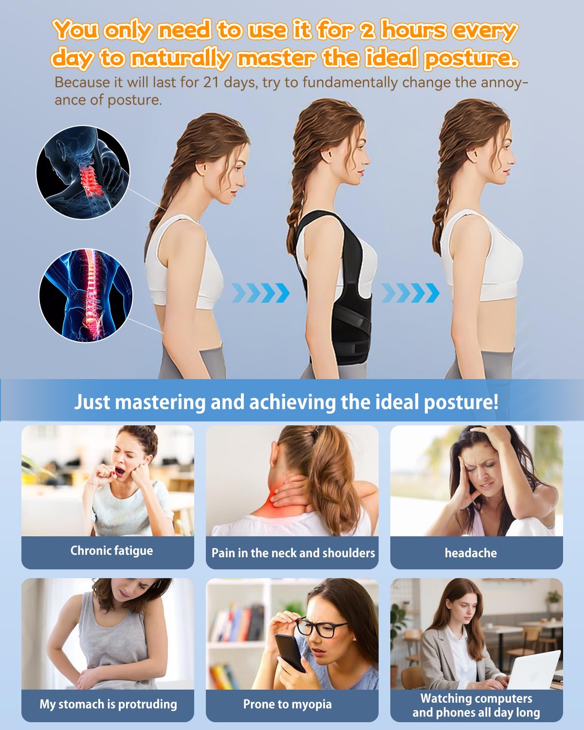 Posture Corrector for Women & Men, Back Brace Adjustable Full Back Support - Shoulder Straightener for Upper & Lower Back Pain Relief, Scoliosis, Hunchback, Hump, Thoracic Spine Correc (Medium)
