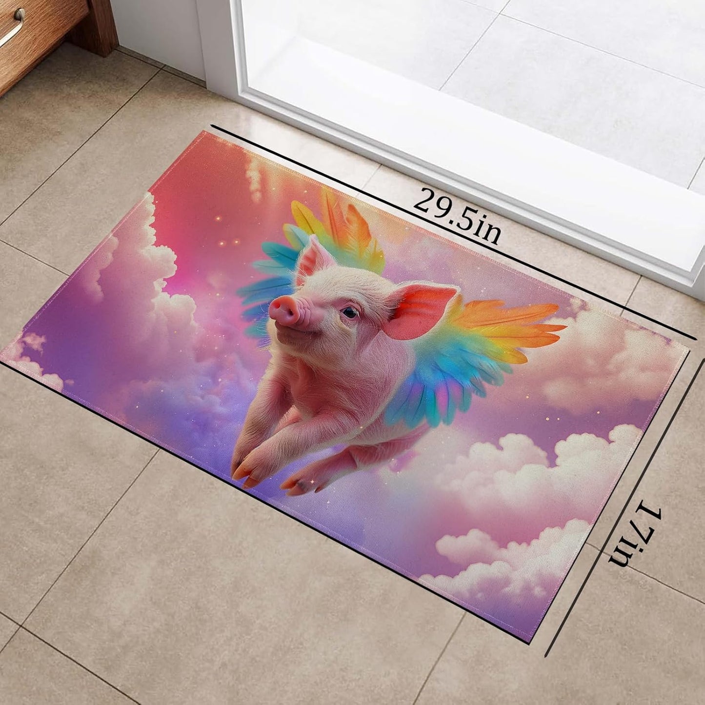 Rainbow Pink Pig Indoor Doormat, Non-Woven Fabrics Non Slip Floor Mat 17x29.5 in Area Rug Quick Absorbent Entrance Rug Front Door Mat, Welcome Mats Entryway Rug Doormats for Kitchen Home Bedroom