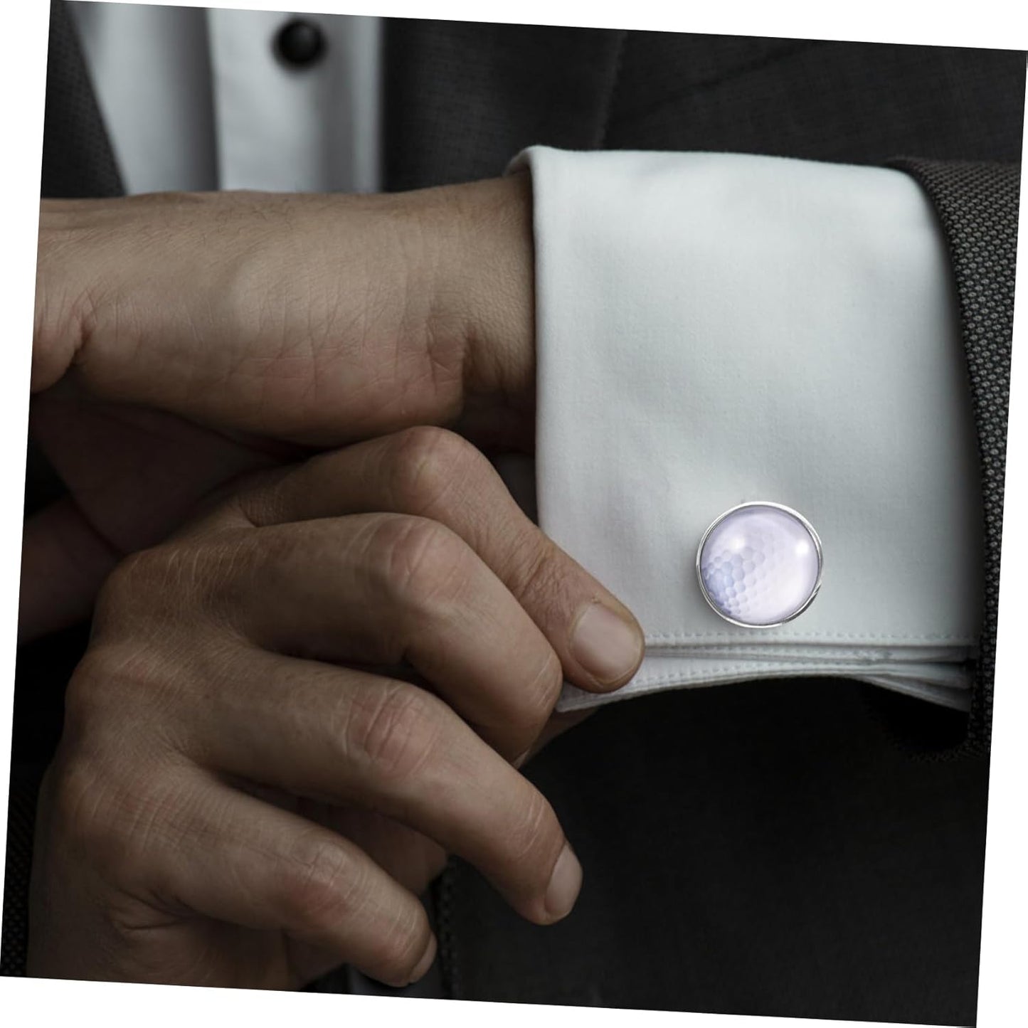 Golf Ball Cufflinks for Men and Women Silver Metal and Crystal Glass Shirt Studs Unique Suit Buttons Accessory Elegant Small Cuff Links for Business Wedding and Formal Shirts Idea