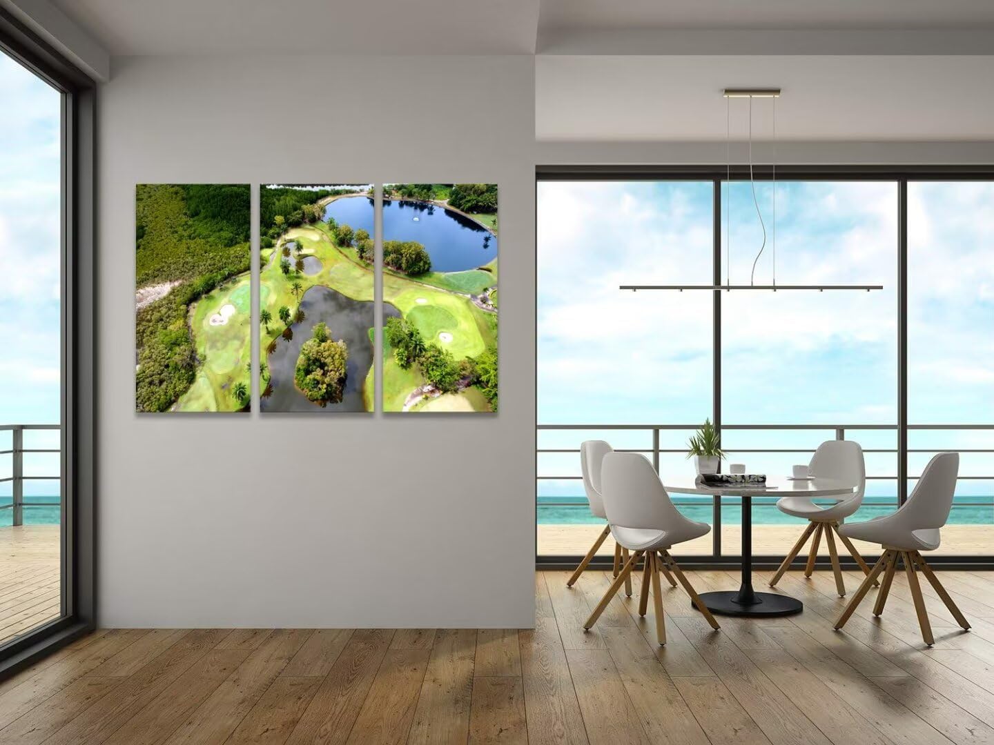 chenchenArt Golf Course Wall Art for Living Room Bedroom Bathroom Home Decorations Lake and Golf Course Pictures Posters Canvas Prints Modern Artwork for Office Framed Ready to Hang(14''W x 28''H x3)