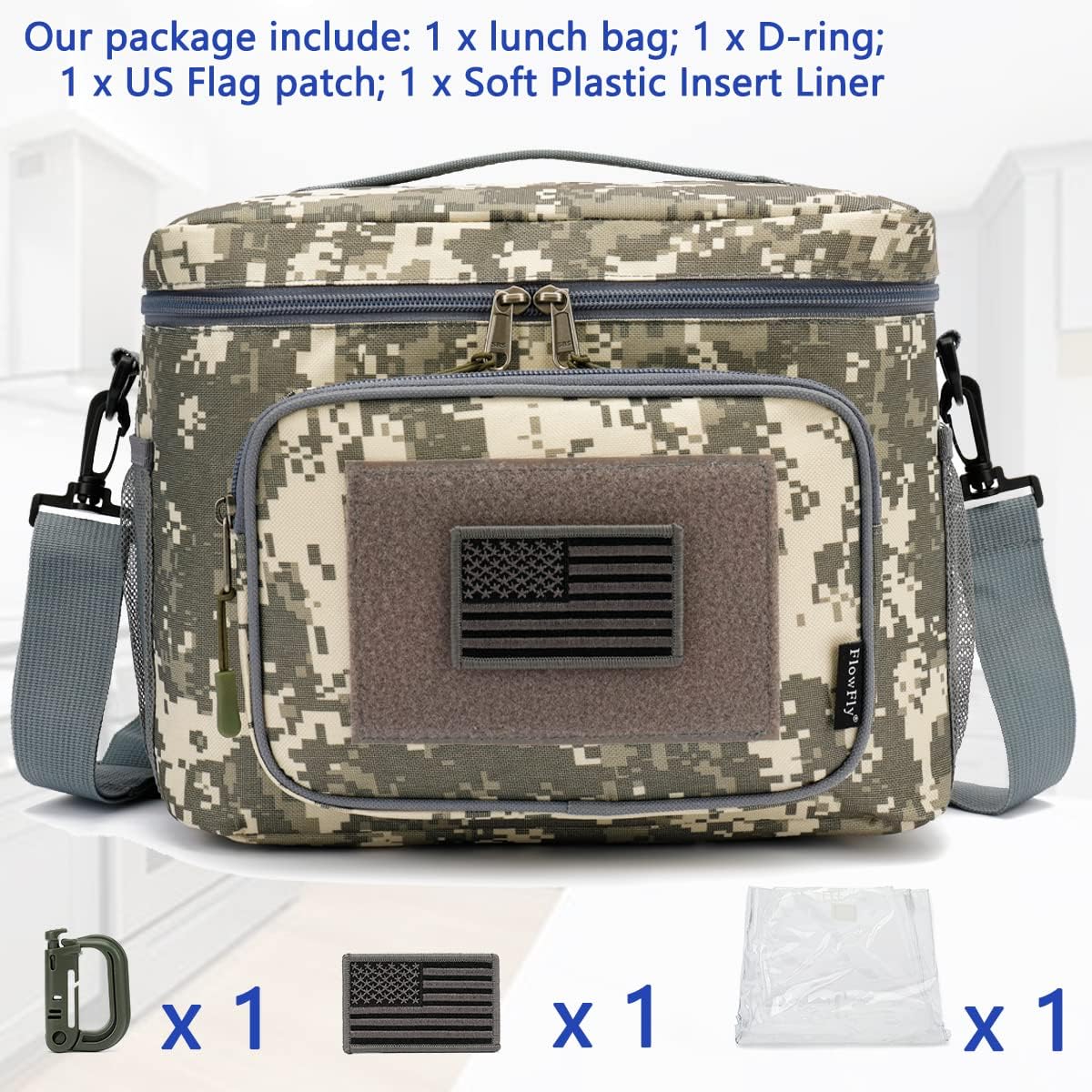FlowFly Tactical Lunch Bag Large Insulated Lunch Box Cooler Tote for Men, Women with MOLLE/PALS Webbing (Digital#Camo, Large)