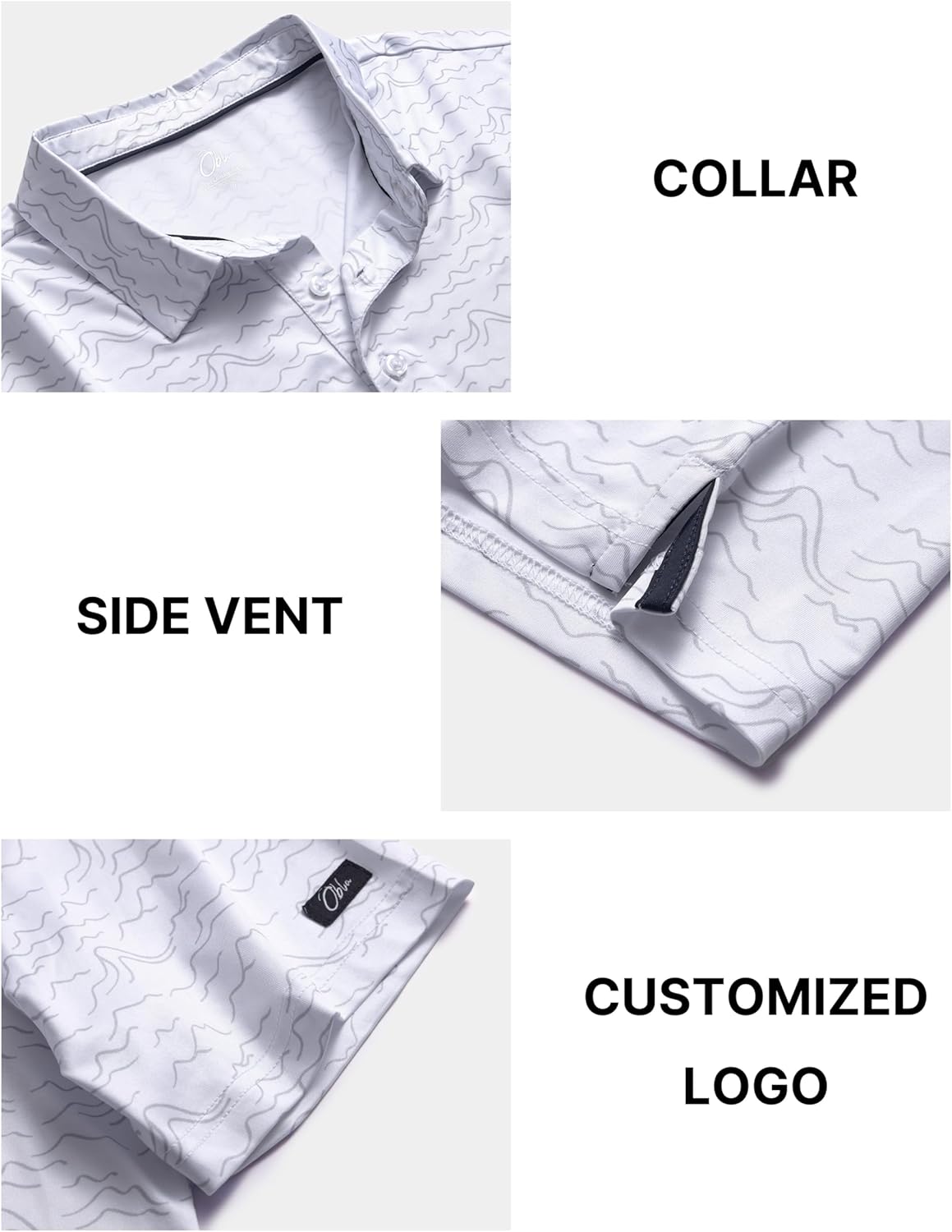 Obla Mens Golf Polo Shirts Short Sleeve Dry Fit Performance Moisture Wicking Casual Print Collared Golf Shirts for Men