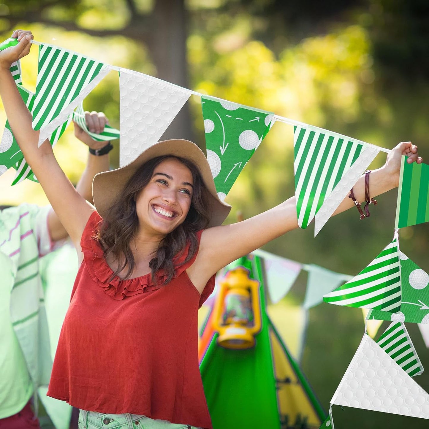 VitalCozy 4 Pcs 131 ft Golf Ball Pennant Banners Party Decorations American Golf Ball Theme Triangle Flags Garland Bunting for Birthday Camp BBQ Party Supplies Home Outdoor Hanging Decor