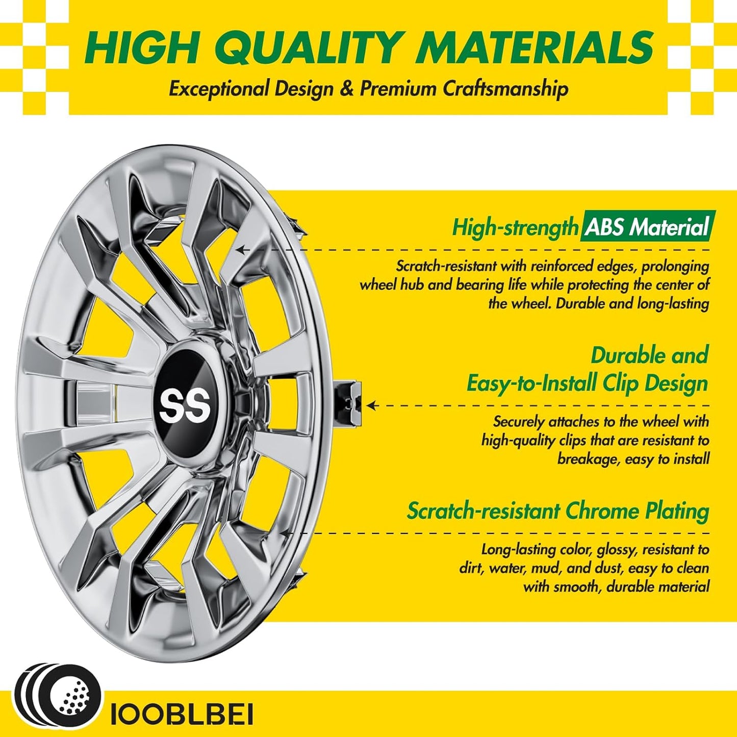 (4-Pack) Premium 8" Golf Cart Hub Caps, Hubcaps & Wheel Rim Covers, 6-Spoke Design for Club Car, EZGO, Yamaha (Excludes RXV Models) - 8 Inch Set, Abs,Steel, Acrylonitrile Butadiene Styrene