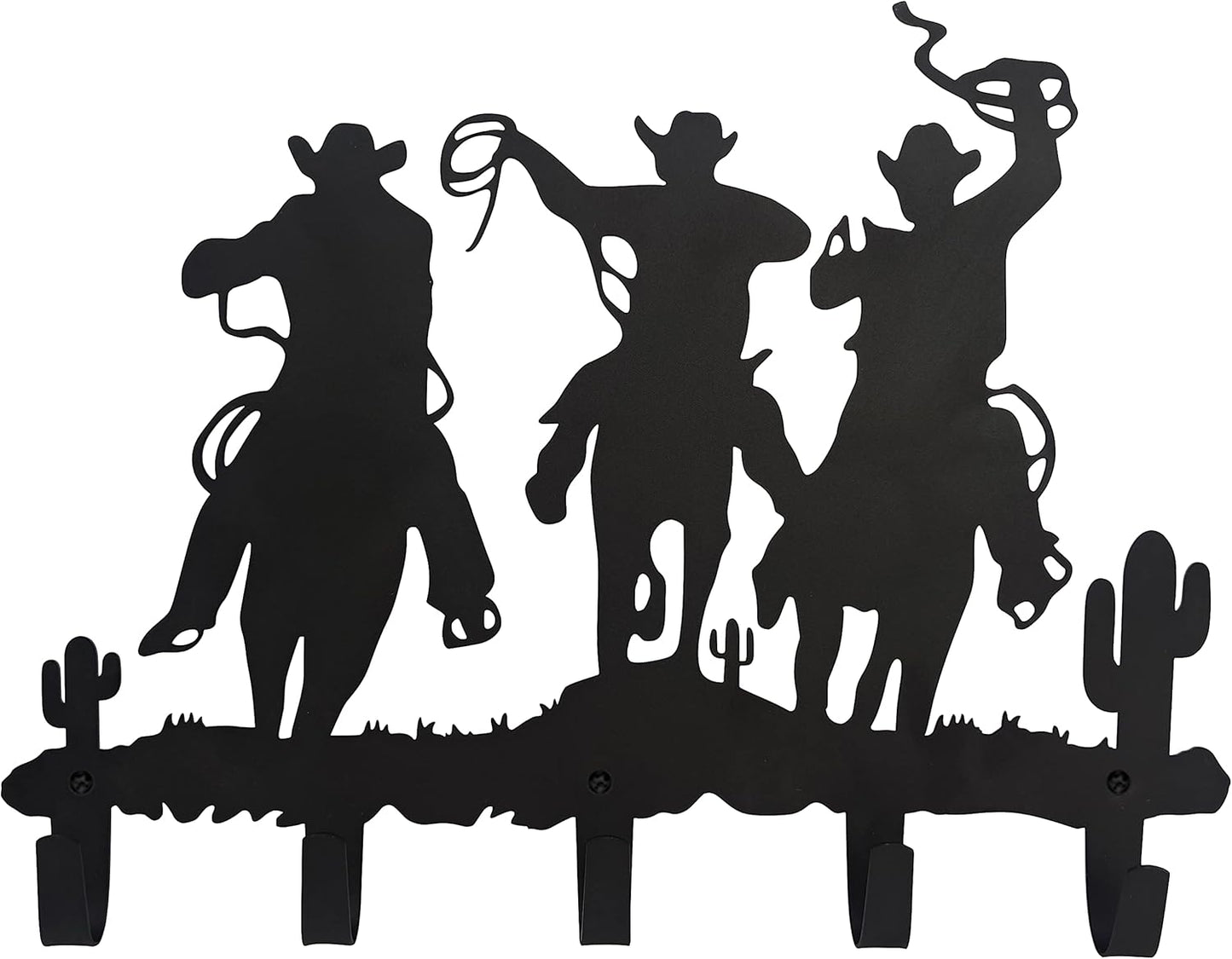 Western Cowboy Coat Hooks Wall Art Decor-Cowboy Hangers and Key Hooks Holder-Clothes Hat Rack and Backpack Hanger-Sweet Home Decor for Storage, Living Room, Hallway, Office (Black)