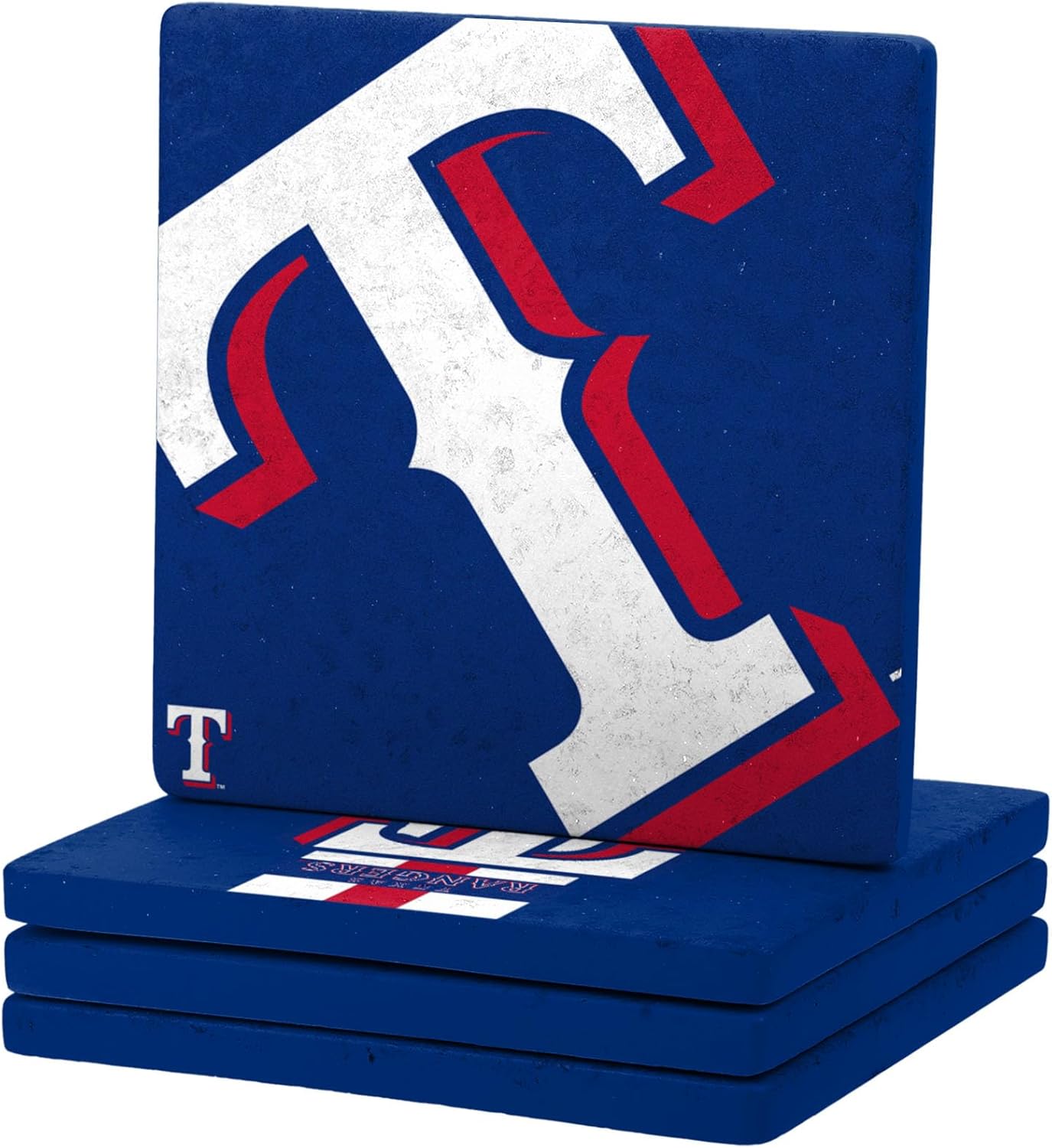 FOCO MLB Official 4-Pack Beverage Drink Ceramic Stone Coaster Set (Texas Rangers)