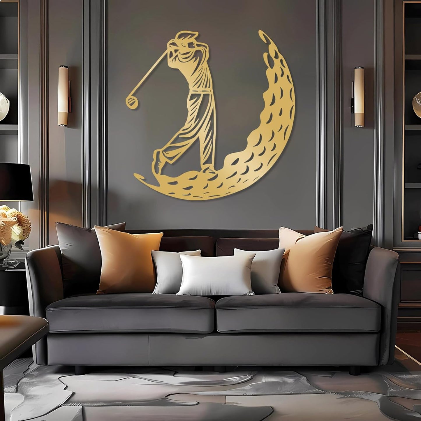 Golf Metal Wall Art, Golfer Metal Wall Decor, Golf Ball Wall Decor, Sports Wall Art, Sports Theme Wall Decor, Gift for Golf Player, Gift For Father, Home Office Wall Art, Man Cave (Silver, 28"x28"|70x70cm)