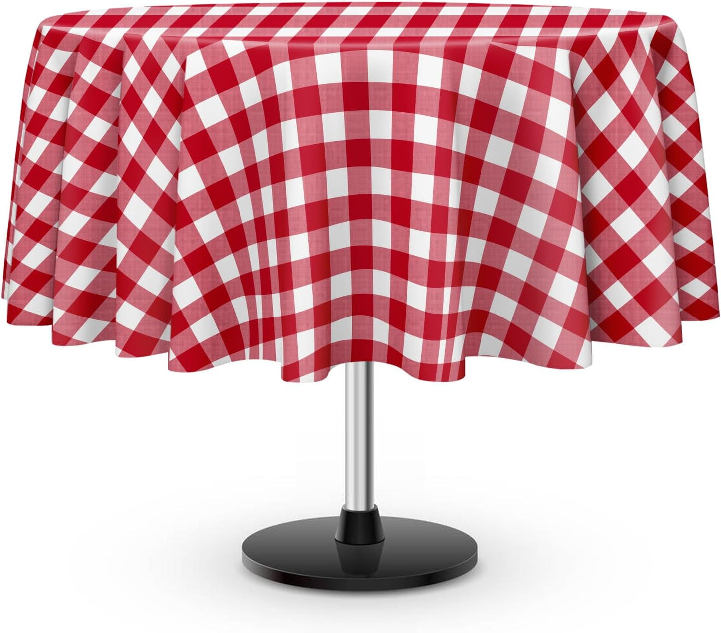 3 Pack Red and White Checkered Tablecloth, Round Red Gingham Plastic Table Cloths for Parties Disposable, 84x84 in Waterproof Camping Tablecloth for Birthday Party Baby Shower Picnic School