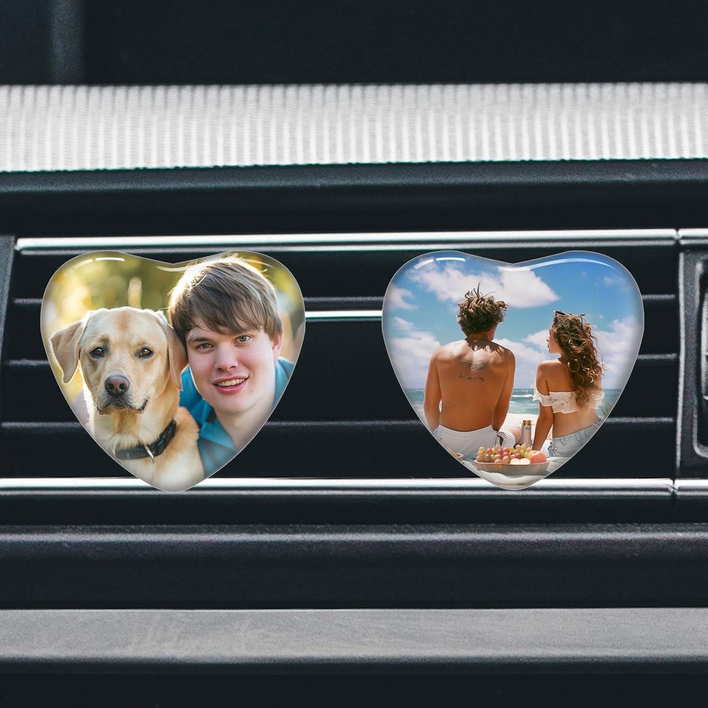 Custom Car Air Vent Clip Personalized Crystal Vent Air Freshener Customized Car Air Purifier Scented Crystal Clip (Heart 2PCS)