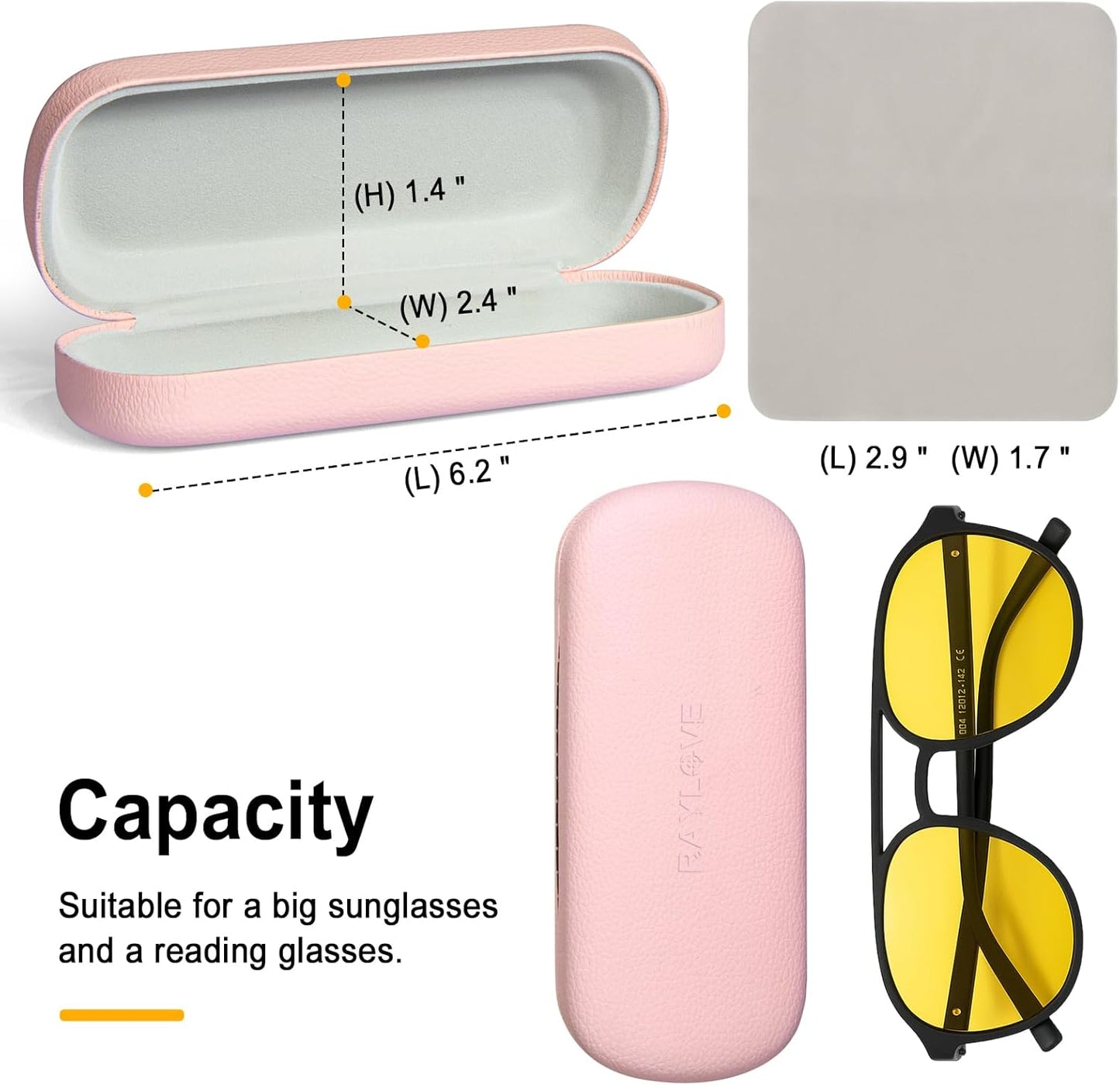 RayLove Glasses Case Hard Shell Eyeglass Case with Cleaning Cloth, PU Leather Protective Eye Glass Cases Fits Most Sunglasses