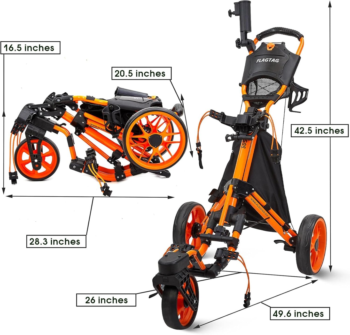 Golf Push Cart 3 Wheel with 360 Swivel Front Wheel,Lightweight and Foldable Walking Golf Cart，One-Click Foldable,with Foot Brake