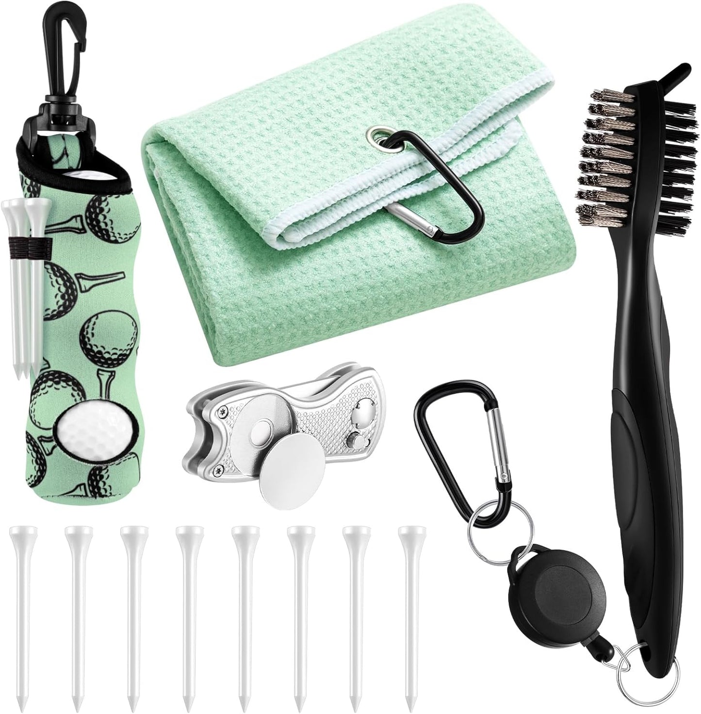 Liliful 12 Pcs Golf Accessories Kit, Include Golf Ball Bag with Hook Towel Tees Magnetic Ball Marker Divot Tool Cleaner Brush for Women Man Gifts