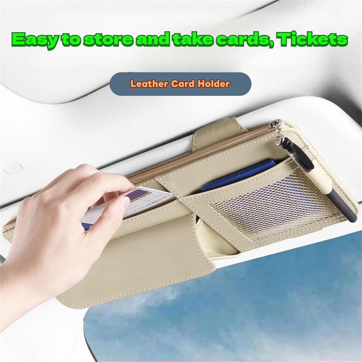 Car Visor Organizer, Multi-Pocket Sunvisor Storage with Sunglass Holder, Document Holder and Visor Card Clip, Fit for AUTO SUV & Truck, Leather Car Accessories Interior (Pink)