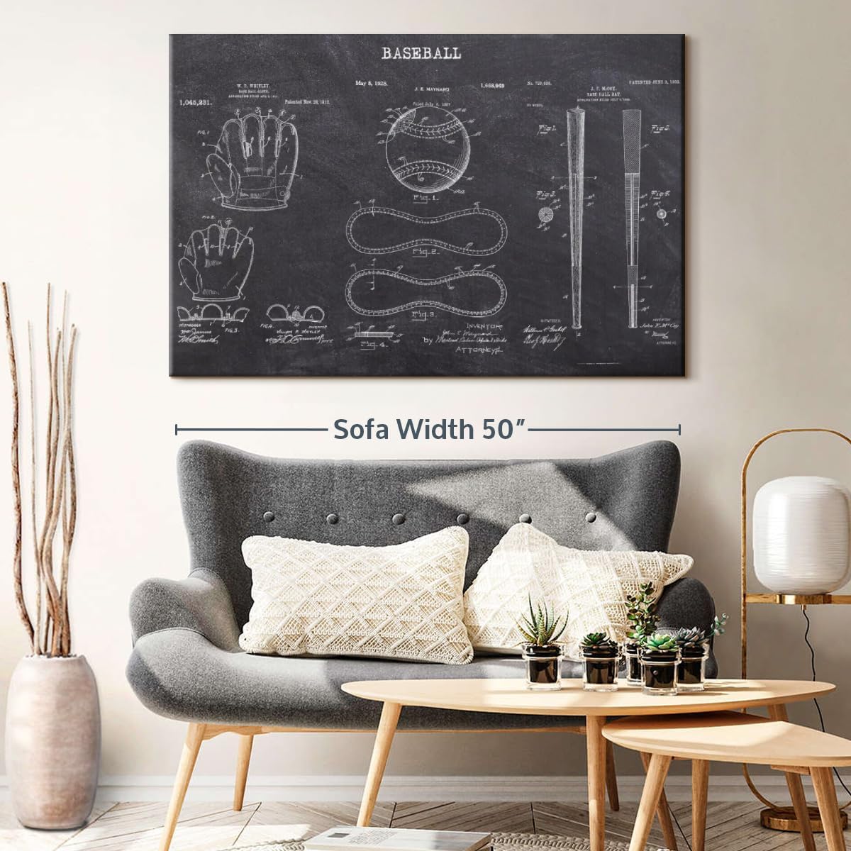 ElephantStock Baseball Patents Canvas - 1 Panel Sports Patent Wall Art Decor - Sports Decorations for Boys Room - Wall Art and Office Decor - 51" X 34"