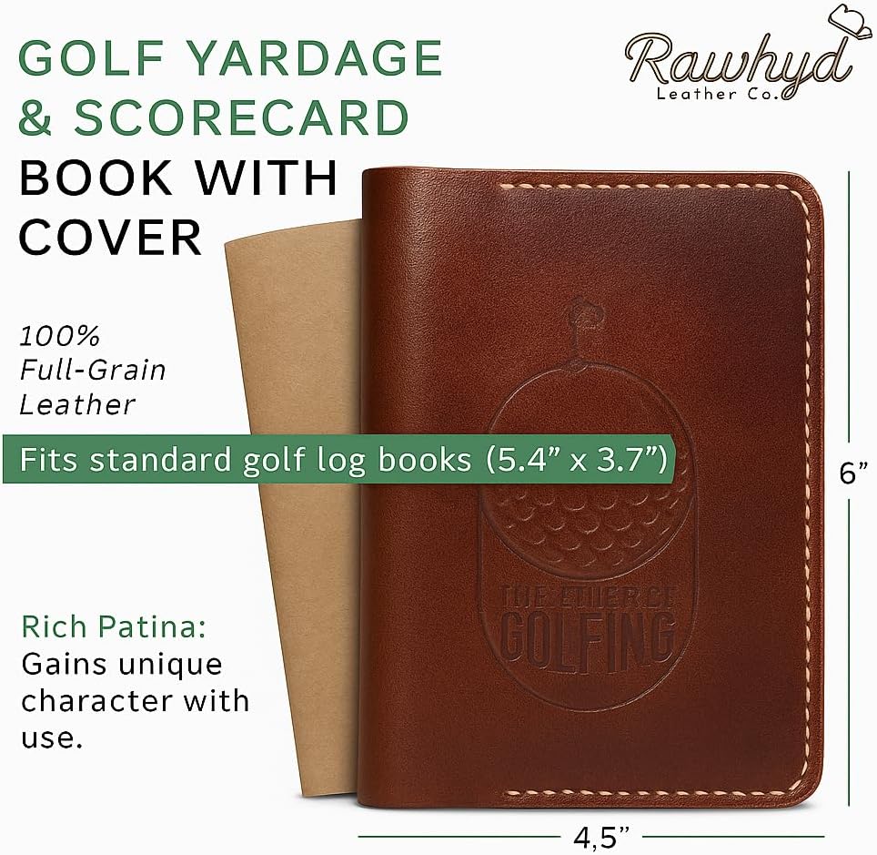 Refillable Golf Scorecard Holder–Full Grain Leather Golf Yardage Book Cover w/Golf Scorecard Book, Pencil Holder & Card Slot–Great Gift for Golfers-Unique Golf Gifts for Men & Women(Pen not included)