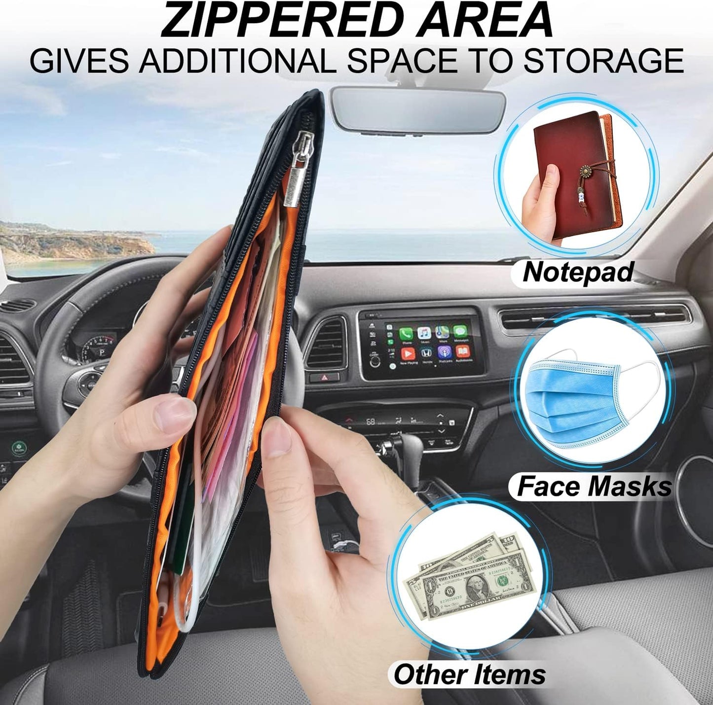 Keedolla Blue Car Sun Visor Organizer, Auto Car Sun Visor Gift Card Holder Storage Organizer Travel Document Holder with Zipper Pocket for Sedan, Trucks, SUV