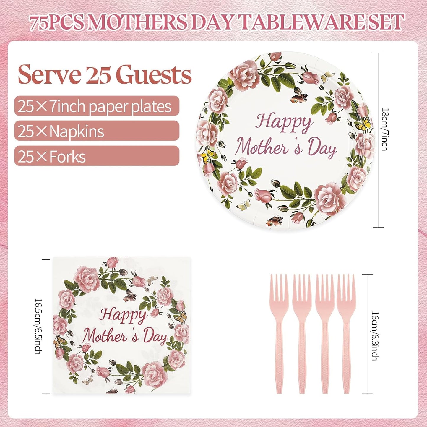 75PCS Happy Mother's Day Paper Plates and Napkins - Mothers Day Party Supplies Tableware Set for Best Mom Ever Flowers Theme Disposable Dinnerware for Mothers Birthday Party Favors