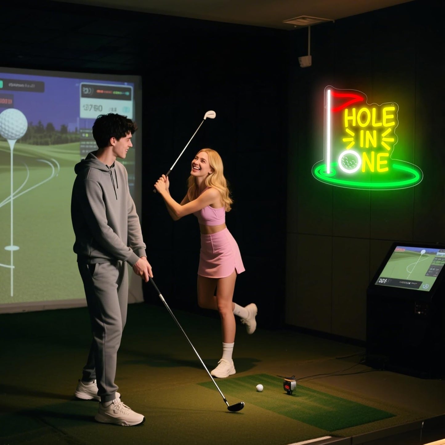 Golf Neon Sign for Wall Decor Hole In One Neon Light for Man Cave Putting Green LED Light Up Sign for Club Bedroom Bar Shop Party Wall Decor,Birthday Gifts for Golfer Size10.7 * 12.4inches(JTD285)