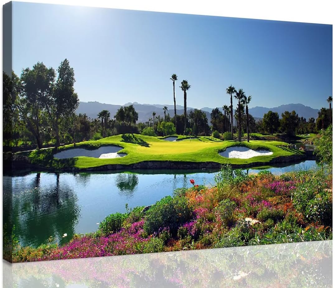 chenchenArt Indian Wells Golf Course Wall Art Picture Golf Course Poster Wall Decor for Living Room Bedroom Home Decorations Golf Artwork Canvas Prints Framed Ready to Hang(18''H x 24''W)