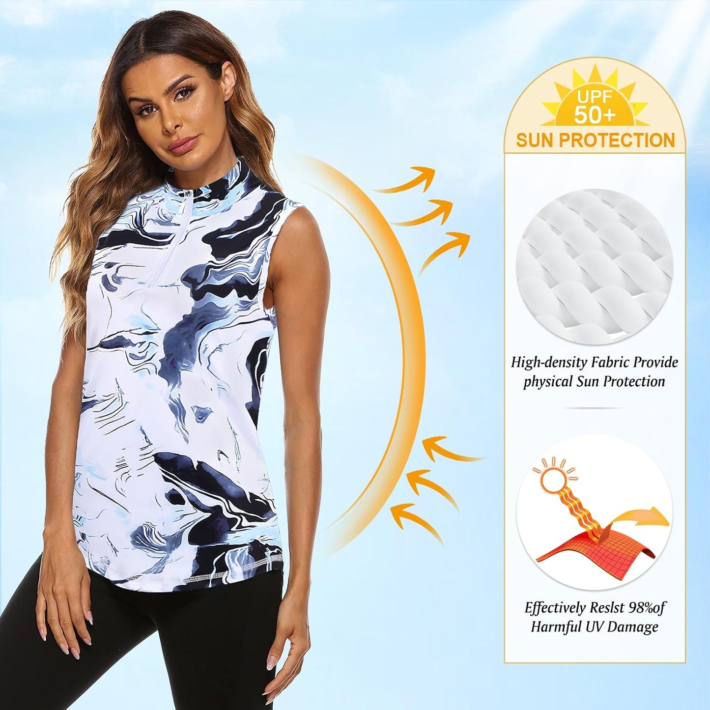 Koscacy Women's Sleeveless Golf Tennis Polo Shirts Zip Up Dry Fit Workout Tank Tops Athletic Shirt