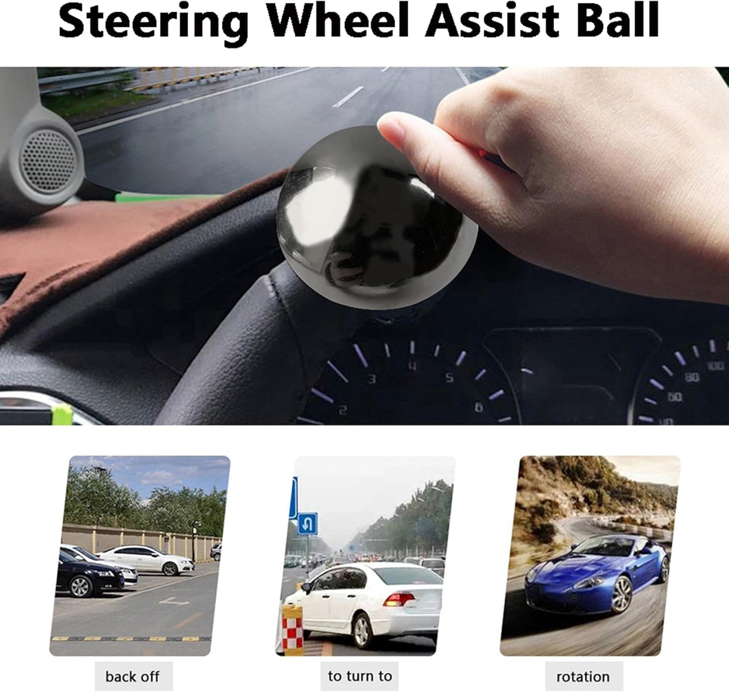 Riloer Steering Spinner Non-Slip Silver Chrome 360-Degree Knob
