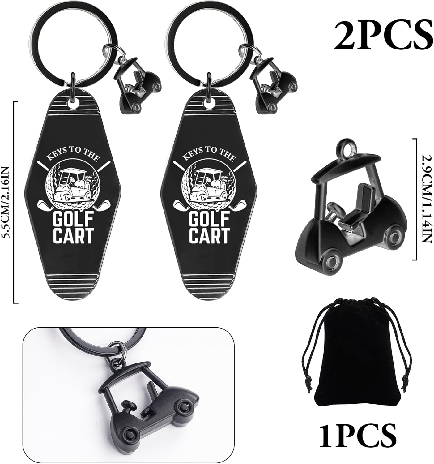 2pcs Golf Cart Keychain for Golfer, Retro Metal Car Accessories, Funny Golf Birthday Gifts Key Ring for Men Father Husband