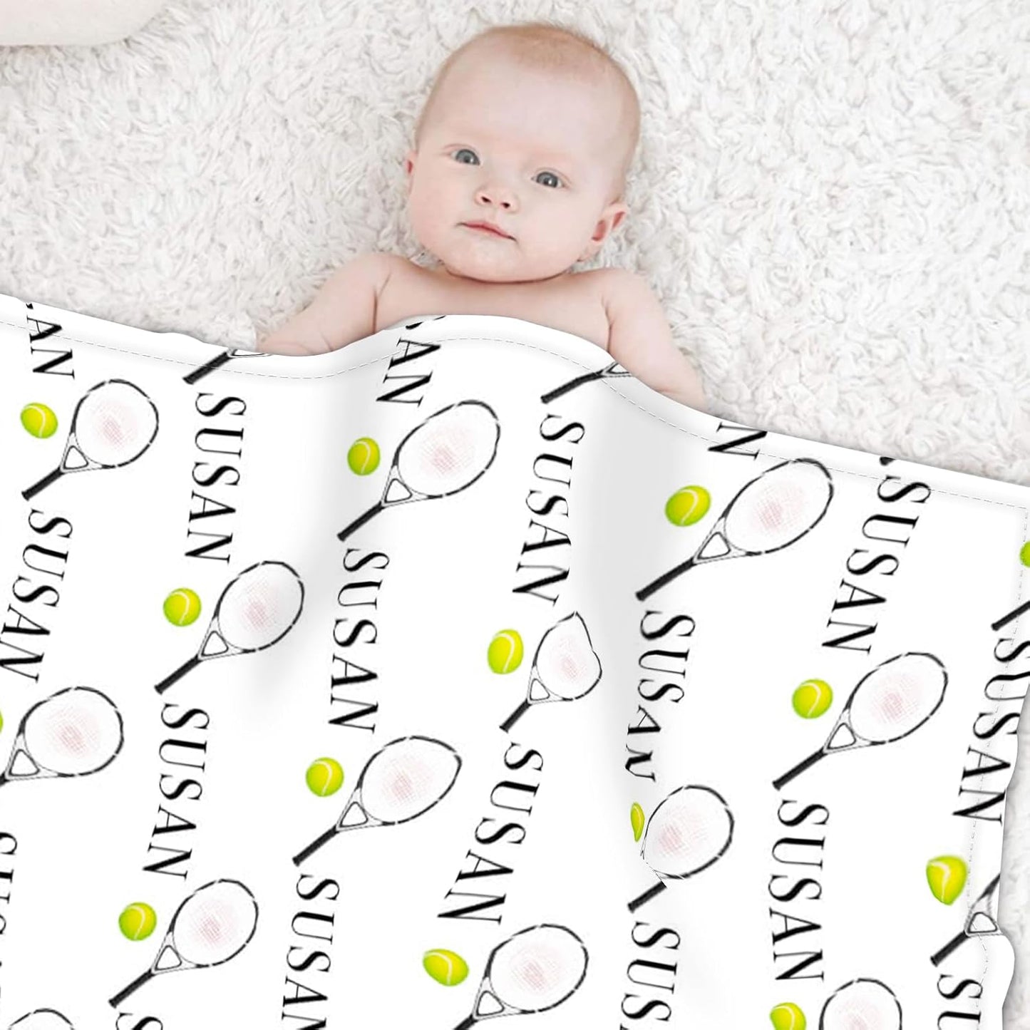 Custom Name Tennis Blanket - Personalized Names Soft Plush Flannel Throw Blankets for Baby Kids Teen Boys Girls Holidays Birthdays Gifts Color19