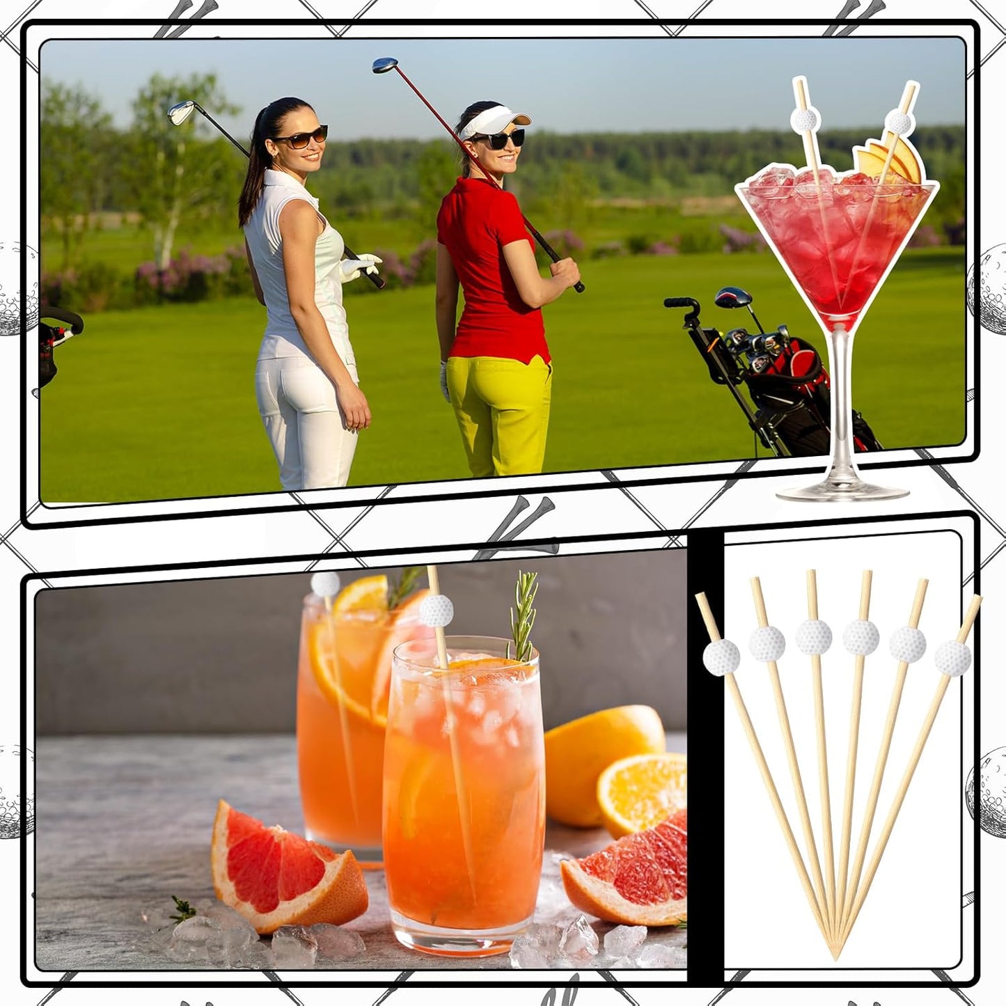 Layhit 150 Pcs Golf Cocktail Picks Party Decoration Fruit Golf Flag Tee Toothpicks Kabob Skewers Ball Sticks Food Picks Bamboo Appetizer Toothpicks Bamboo Cocktail Garnish for Party Supplies