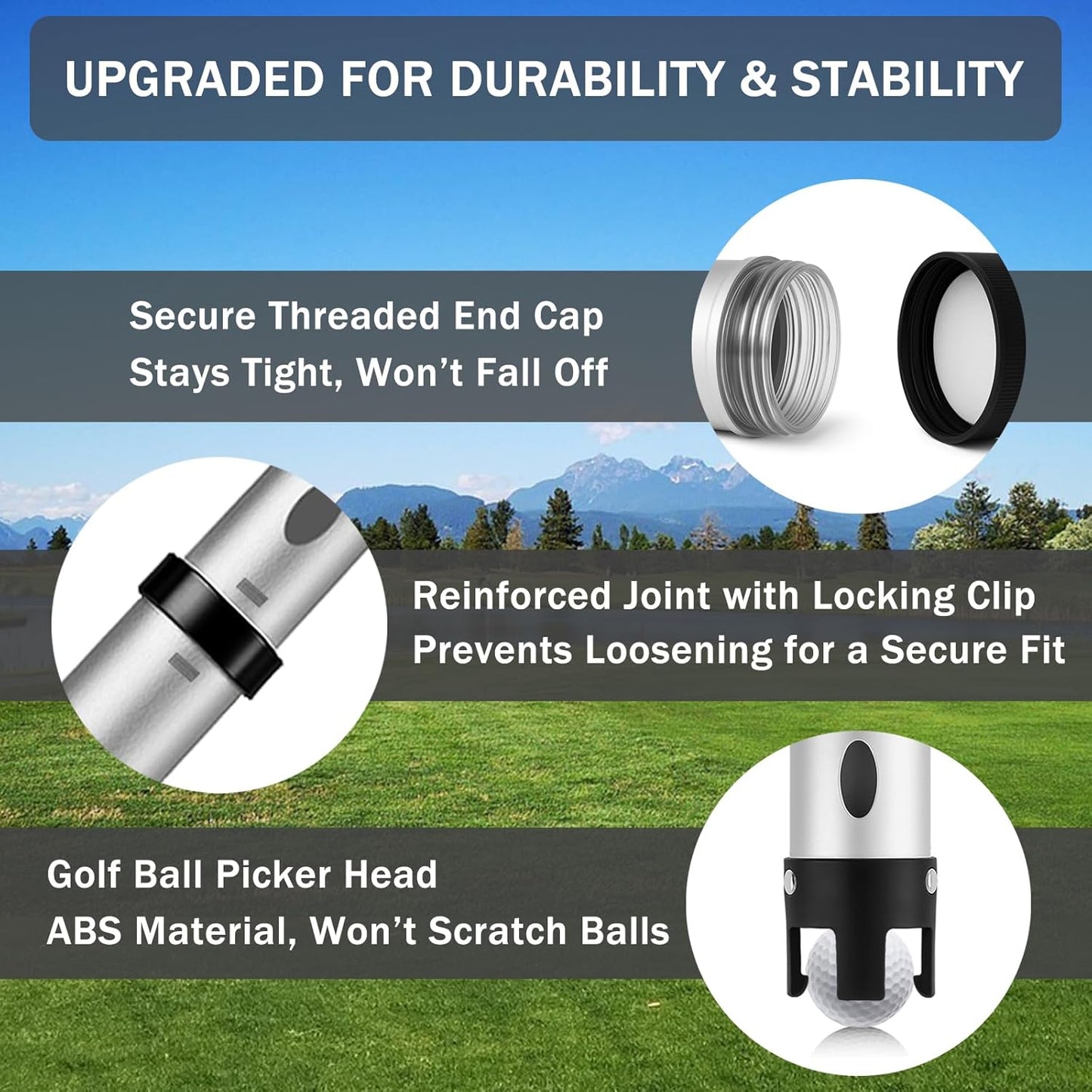 Golf Ball Picker Upper, Aluminum Golf Ball Retriever, Durable & Portable Ball Collector Tube, Holds 24 Golf Balls with Carry Bag & Ball Towel, Great Golf Gifts for Men