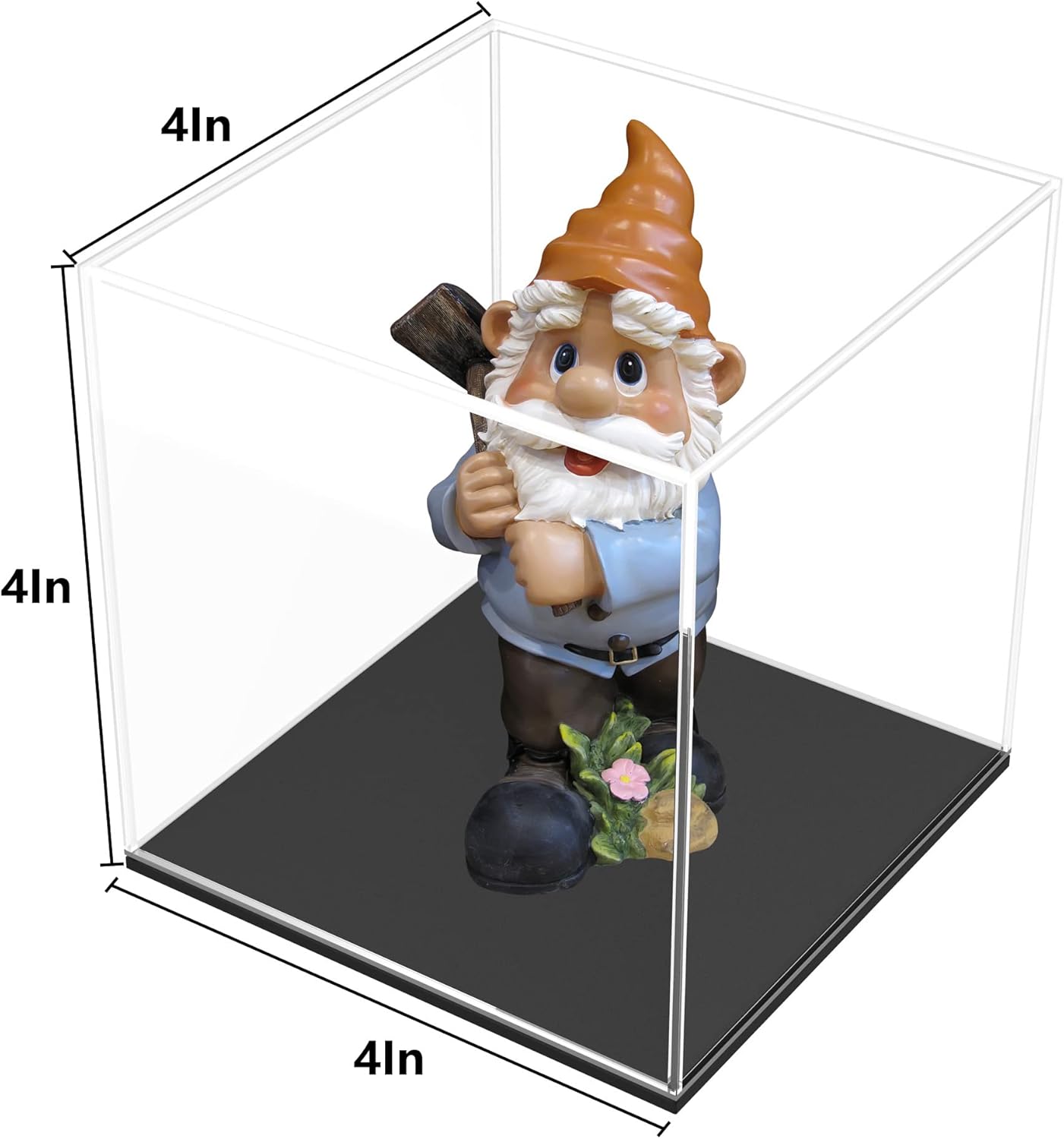 Display Case, Acrylic Box with Matt Base and Lid for Display, Super Clear Preassemly Display Case for Figures (4x4x4 inch)