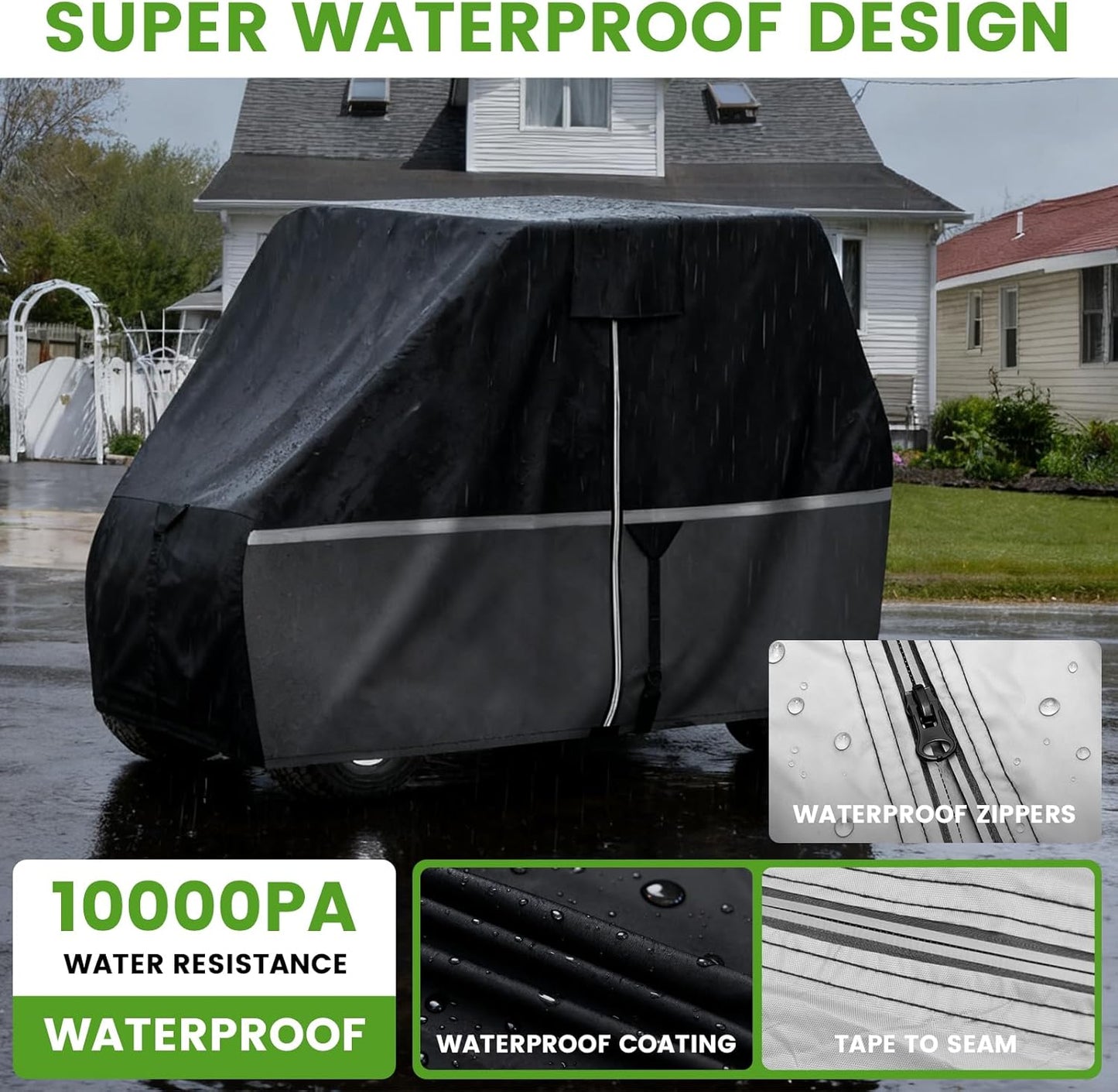 Waterproof Golf Cart Cover - Heavy Duty 420D Oxford Fabric, Universal Fit for 4+2 Passenger Yamaha/Club Car/EZGO, All-Weather Protection