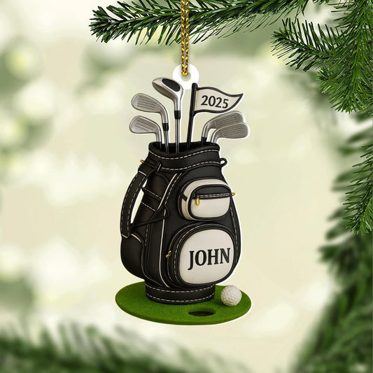 Personalized Golf Christmas Ornament 2025, Custom Name Bag, and Golfer Outfit Gilf, Ball Head Ornament with Santa Hat, Gifts for Golf Lovers 5