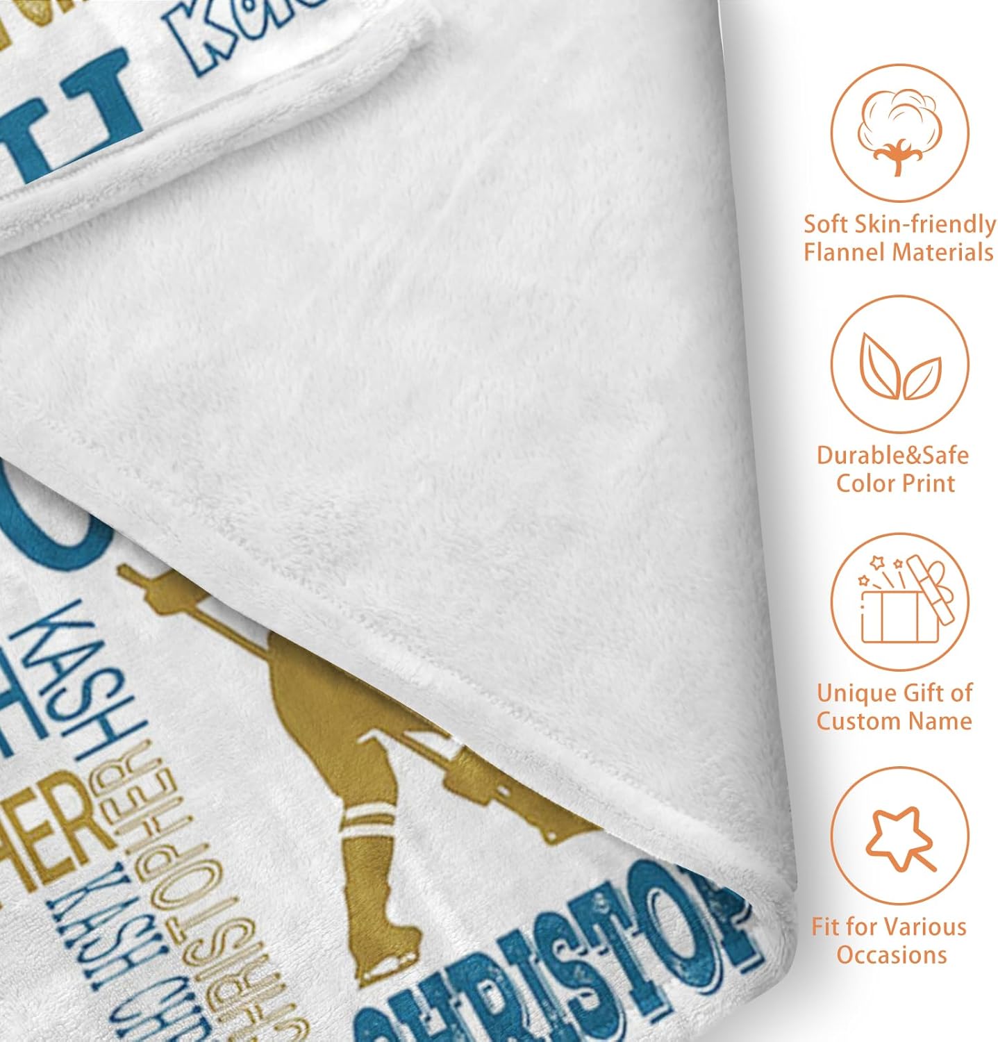 Custom Name Hockey Blanket - Personalized Names Soft Plush Flannel Throw Blankets for Baby Kids Teen Girls Holidays Birthdays Gifts Color10