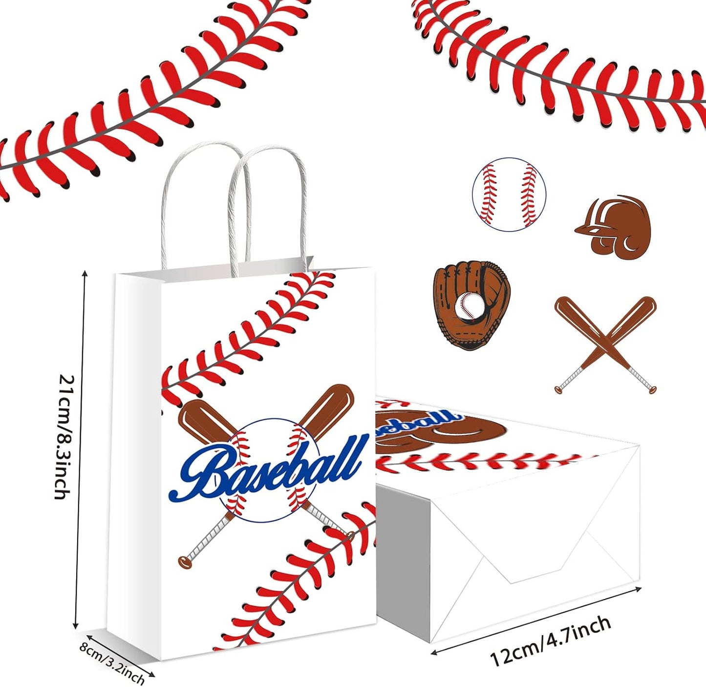 gisgfim 16pcs Baseball Theme Party Candy Goodie Favor Bags with Handle for Birthday Party & Baby Shower Decoration Supplies