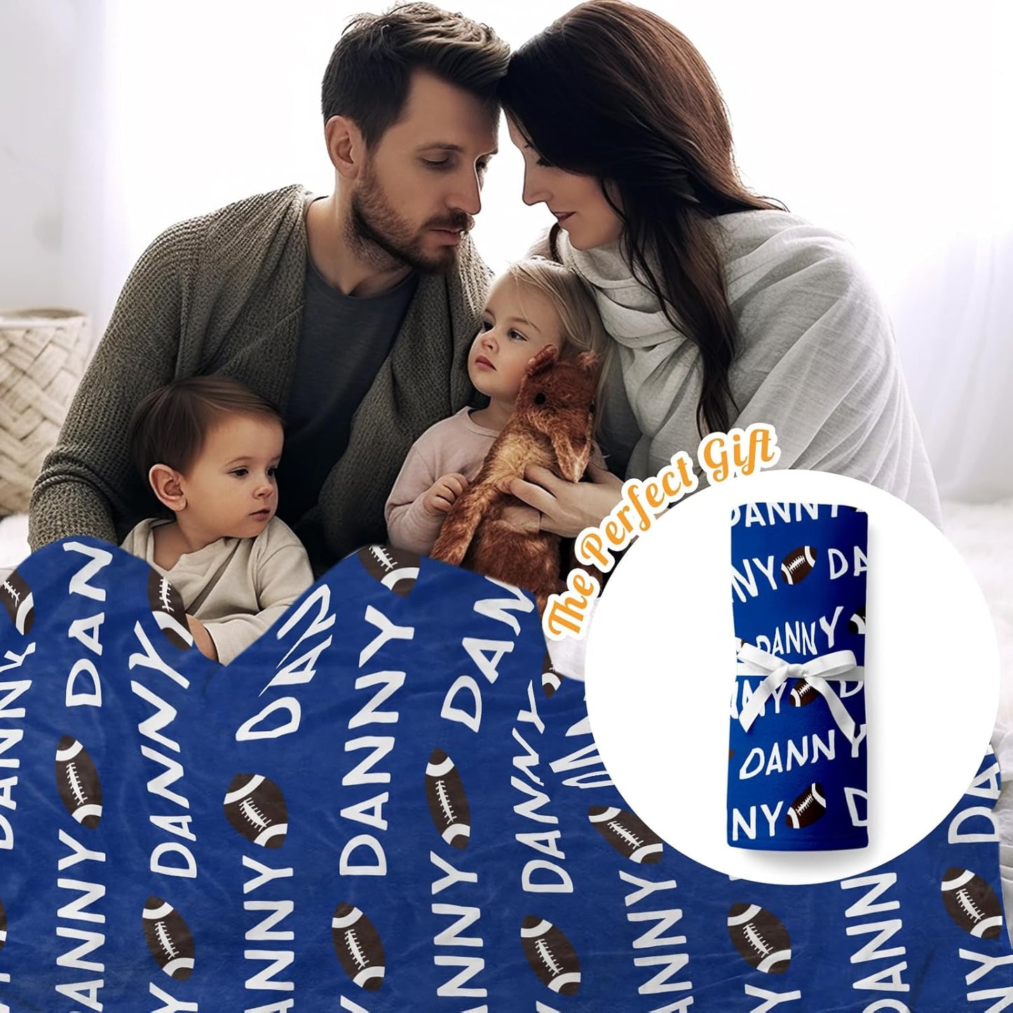 Custom Name Football Blanket - Personalized Names Soft Plush Flannel Throw Blankets for Baby Kids Teen Boys Girls Holidays Birthdays Gifts Color17