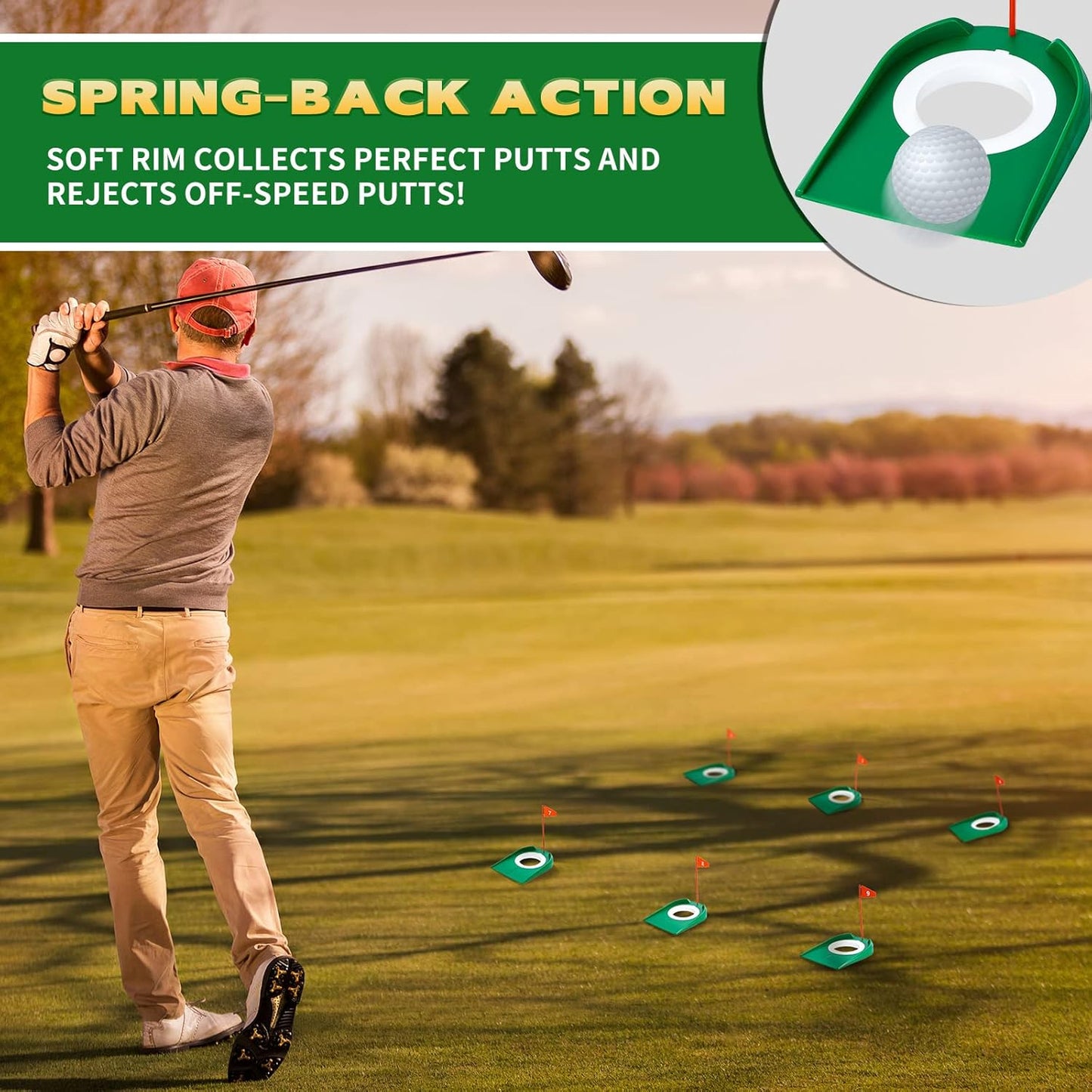 Sotiff Golf Putting Practice Cup Hole Training Aids Golf Accessories Training Putters with Plastic Flag for Adult Green Office Garage Yard Indoor Outdoor Practice