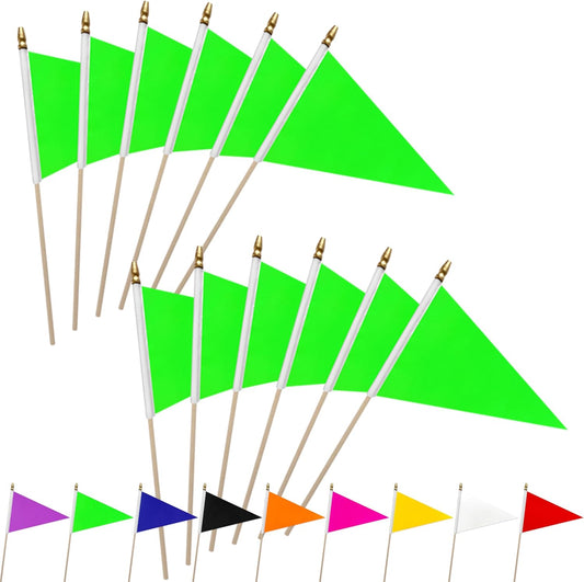 20 Pack Solid Color Green Blank Pennant Flags on Wood Stick Small Mini Plain DIY Graffiti Flags,Decorations for Parades,Grand Opening,Kids Birthday,Sports Clubs,5x8 Inch