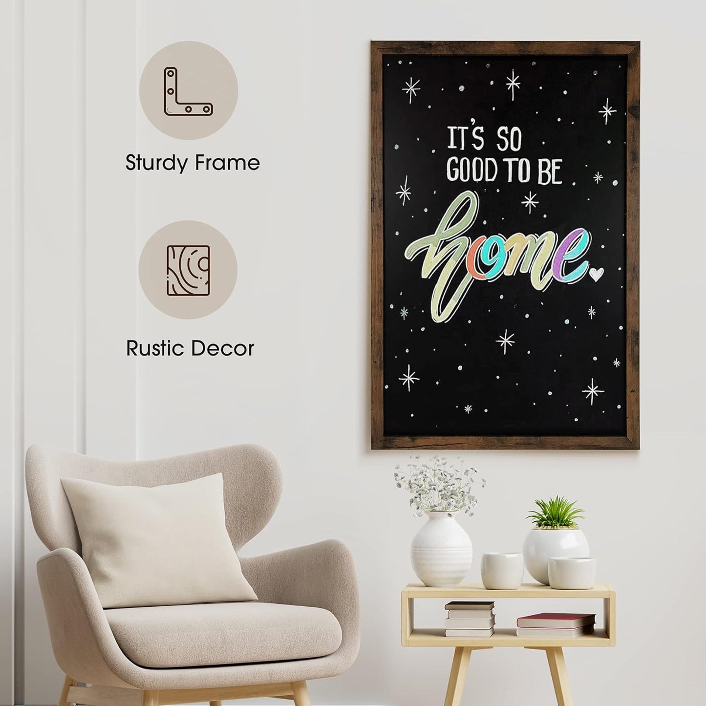 Loddie Doddie Magnetic Chalkboard & Magnet Board - 24" x 36" Rustic Wood Frame - Easy-Erase Stain-Resistant - Hanging Wall Chalkboard