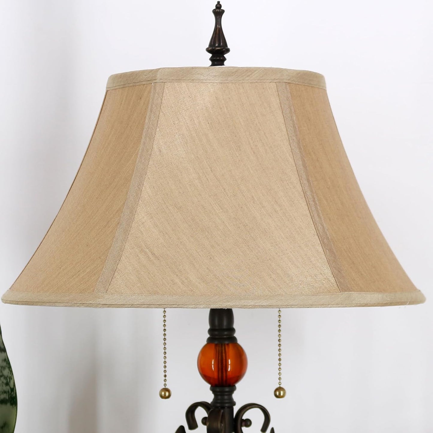 Table Lamp Mid-Century Yellow Fabric Desk Reading Light with Antique Resin Metal Leaf Base 25 Inch Tall Decor for Living Room Office Bedroom