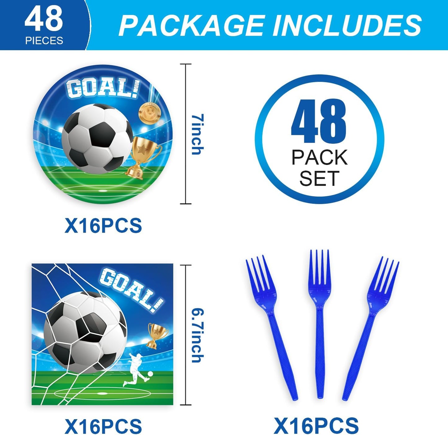 Soccer Birthday Party Decorations Disposable Sports Theme Plates Napkins Forks Supplies Serves 16 Men’s Boy’s 48Pcs Soccer Baby Shower Party Decorations