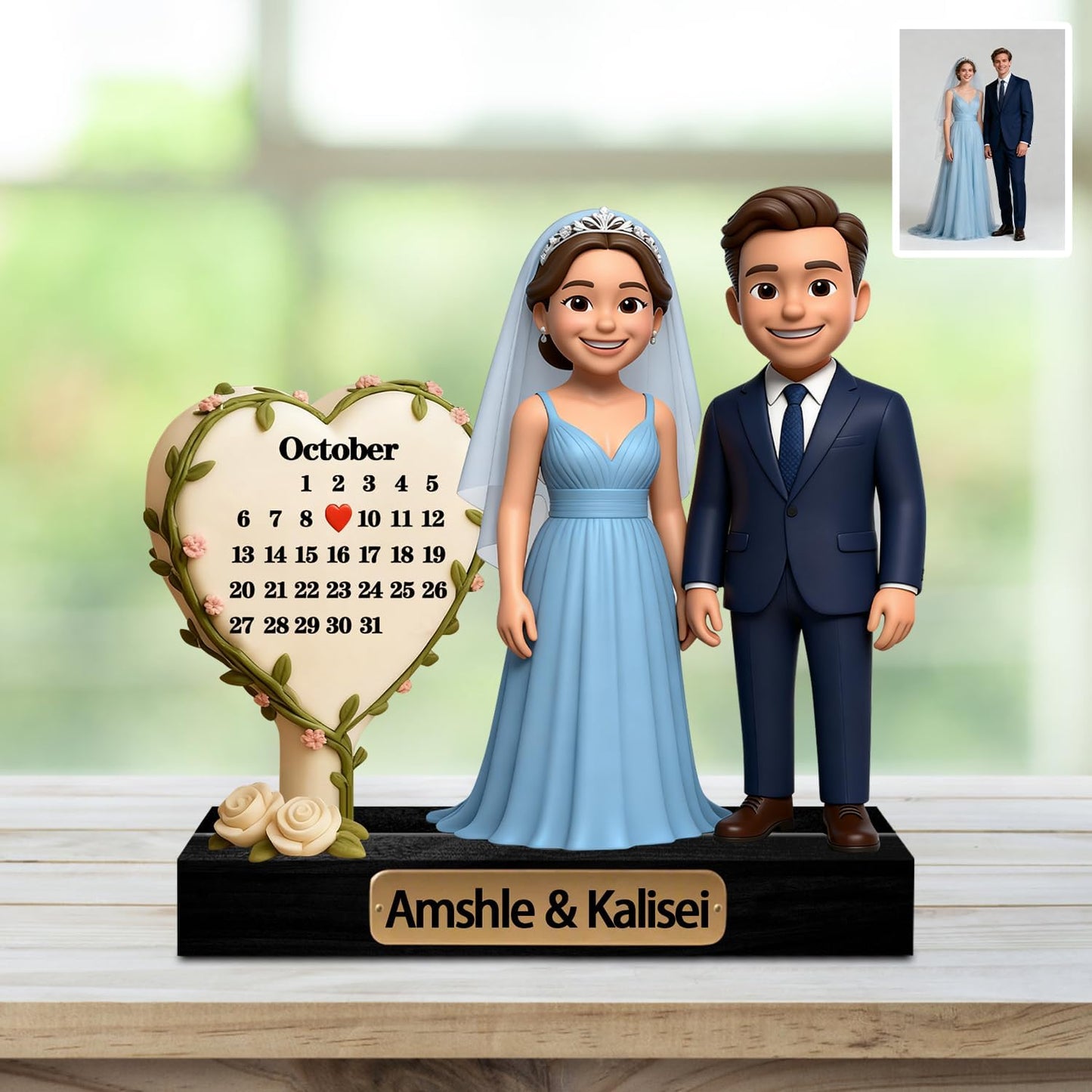 Personalized Couple Cartoon Photo Sculpture Ornament Custom Name Date 2D Acrylic Cartoon Style Figurine Desk Decor Gift for Couple Valentine's Day Xmas Anniversary (Style 15)