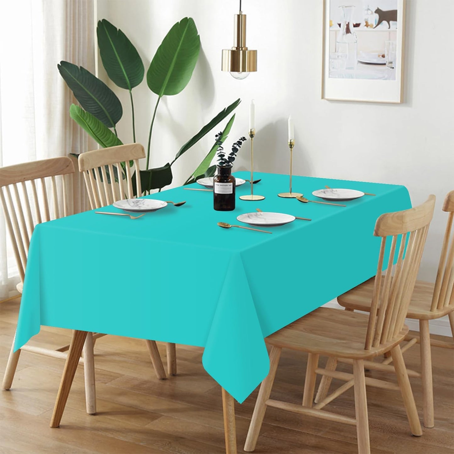 QIKSION Plastic Table Cloth Disposable 3 Pack, 54 x 108 Inch Tablecloths for Rectangle Tables, Aqua Blue Plastic Table Cover