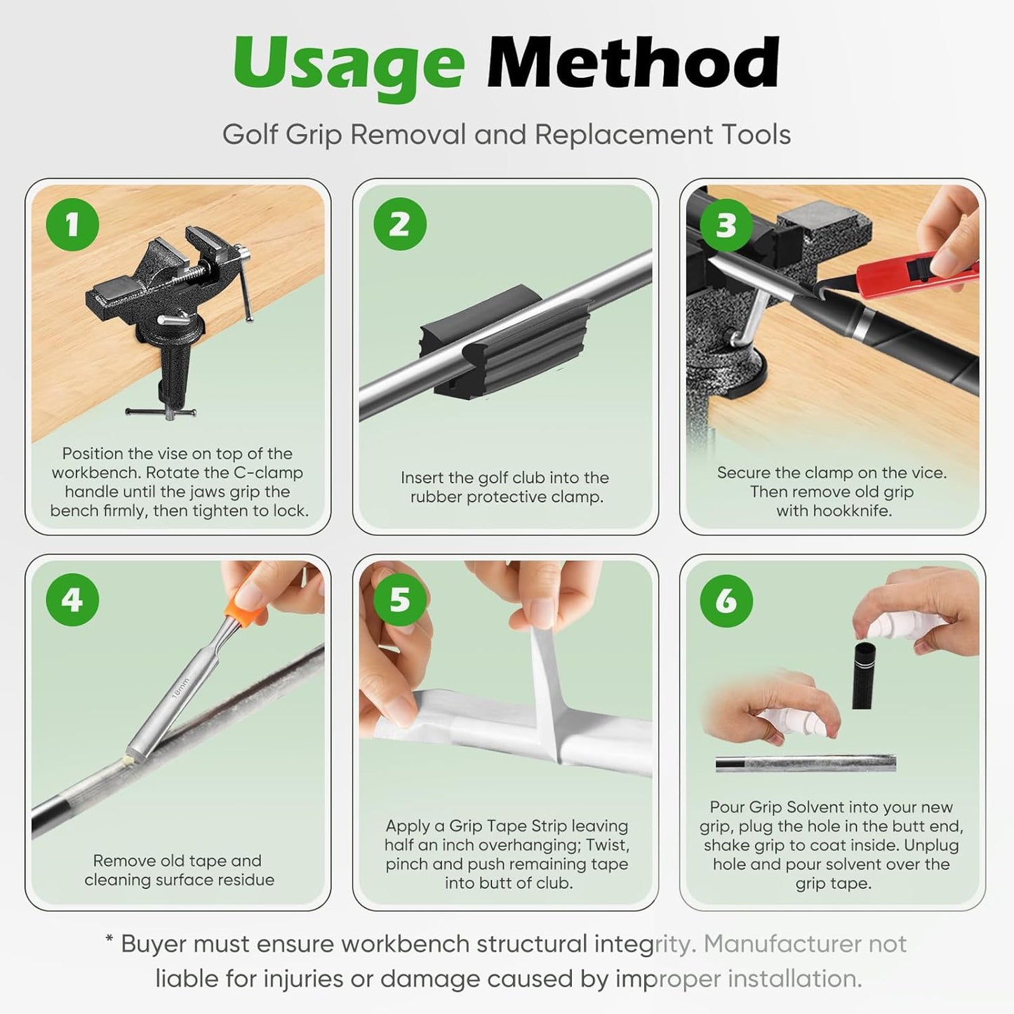 Golf Grip Regripping Kit with Tapes & Solvent,Portable Table Vise Rubber Clamp for Golf Clubs Removal Tool,Golf Grip Replacement Kit