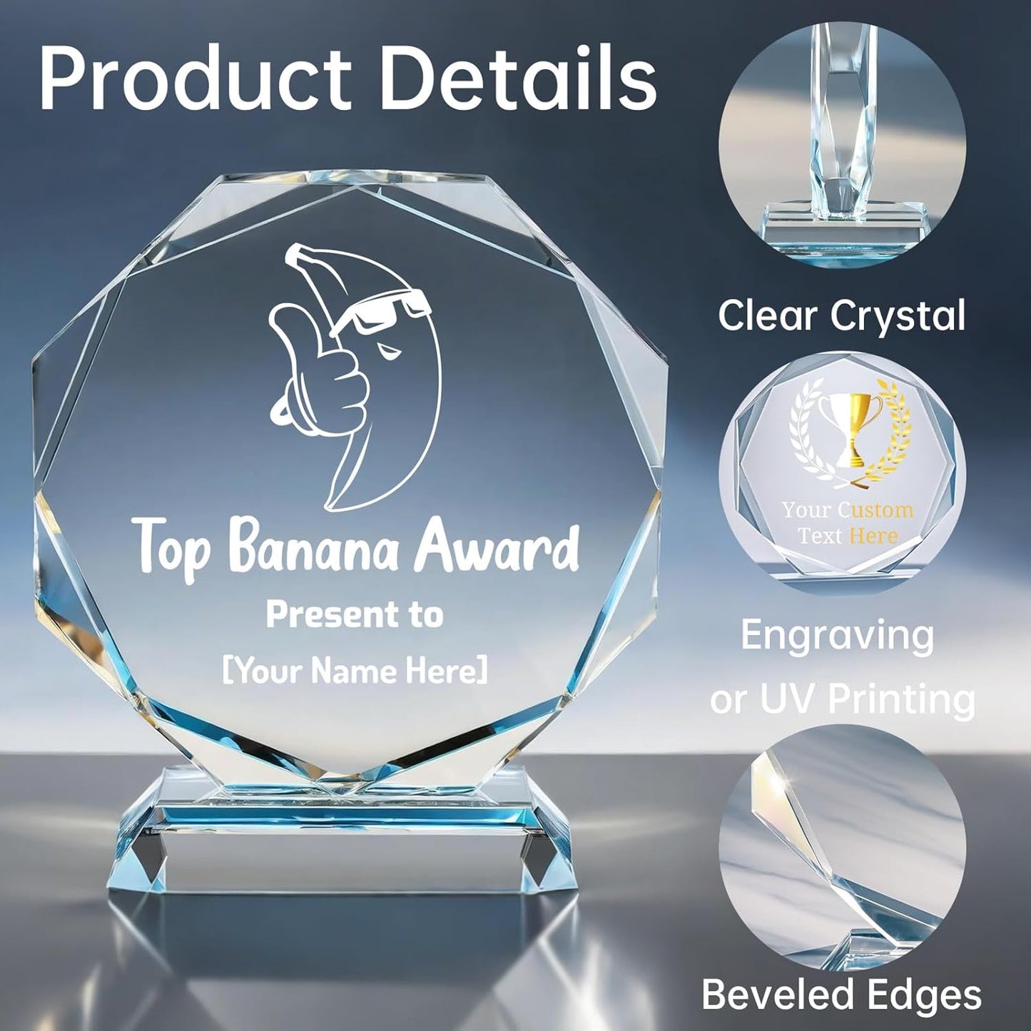 Custom Crystal Awards and Trophies – Personalized Engraved Glass Plaques for Employee Recognition, Appreciation, Farewell, Retirement, Coworker Gifts, Sports Achievements