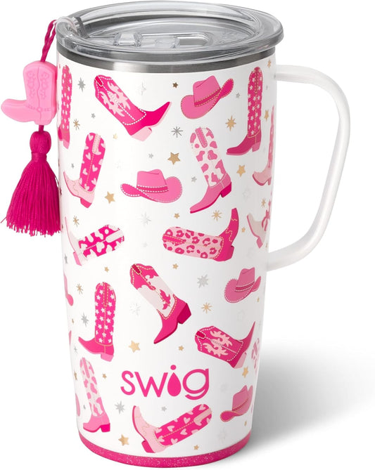 Swig Life 22oz Travel Mug, Insulated Tumbler with Handle and Lid, Cup Holder Friendly, Dishwasher Safe, Stainless Steel, Travel Coffee Cup, Insulated Mug with Lid (Let's Go Girls)