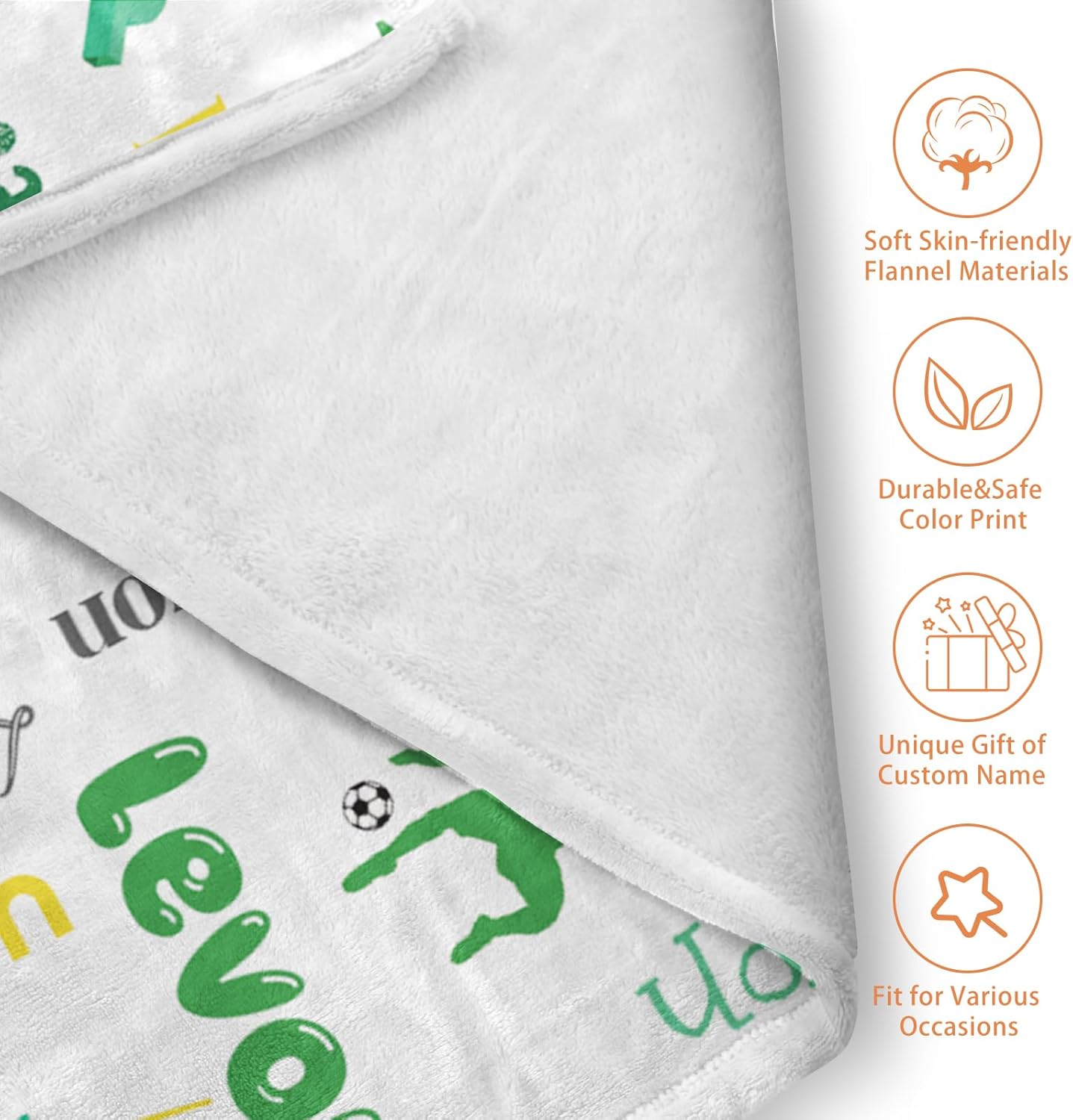 Custom Name Soccer Blanket - Personalized Names Soft Plush Flannel Throw Blankets for Baby Kids Teen Boys Girls Holidays Birthdays Gifts Color18